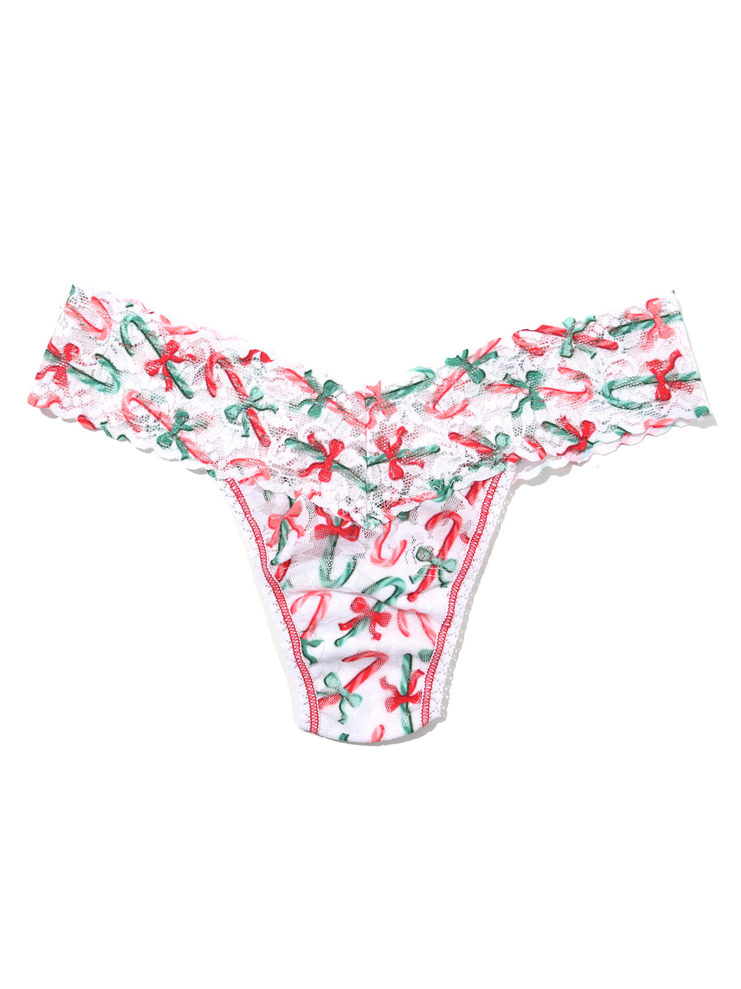 4911® Petite Size Printed Signature Lace® Low Rise Thong Holiday Candy Canes Sale