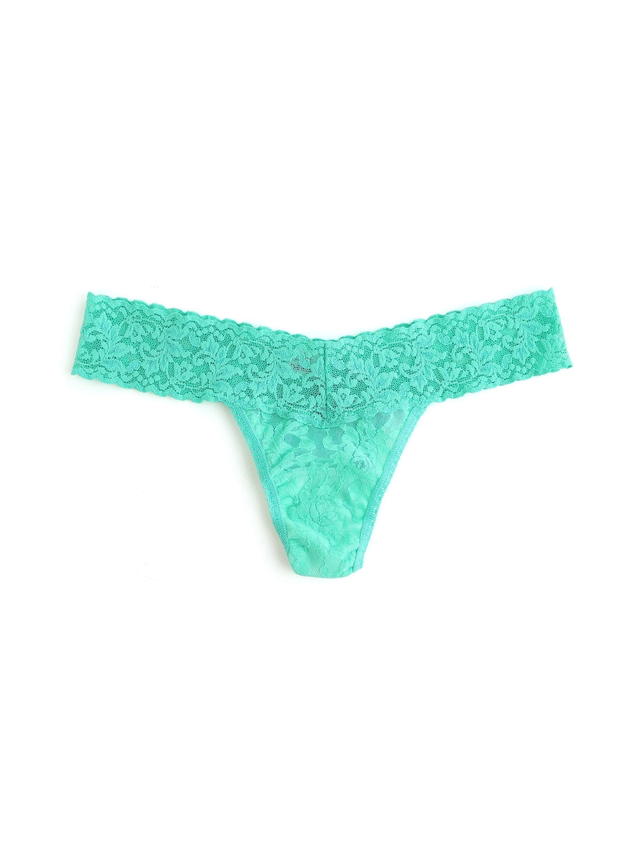 Petite Size Signature Lace Low Rise Thong Agave Green