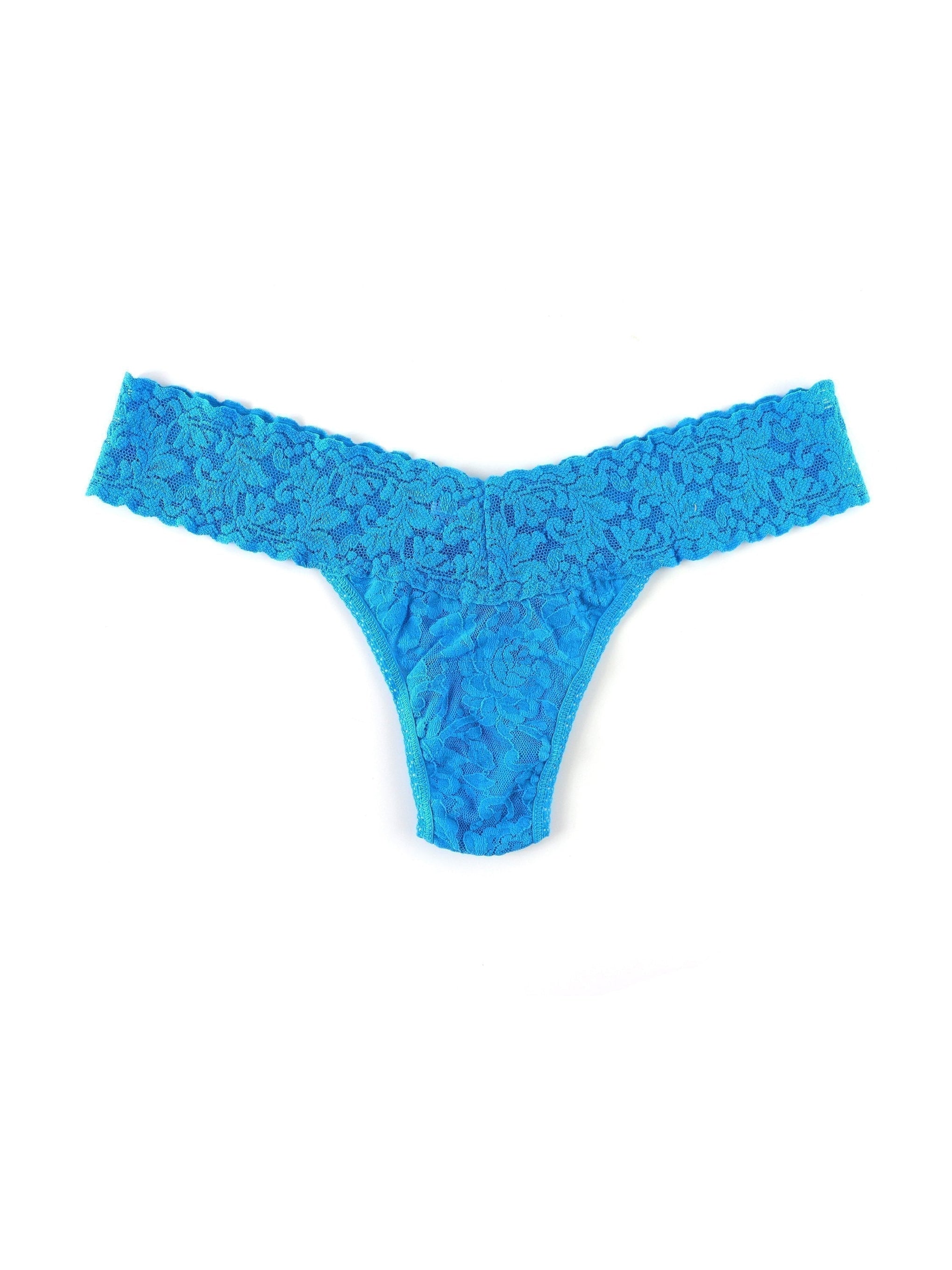 Petite Size Signature Lace Low Rise Thong Fiji Blue