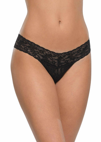 Black Petite Size Signature Lace Low Rise Thong - Front On-Model View | Hanky Panky