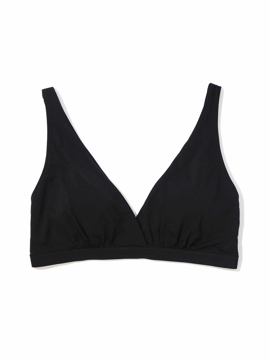 Black Recycled Fabric Plunge Swim Top Flat Lay - Deep V-Neck Bikini Top | Hanky Panky