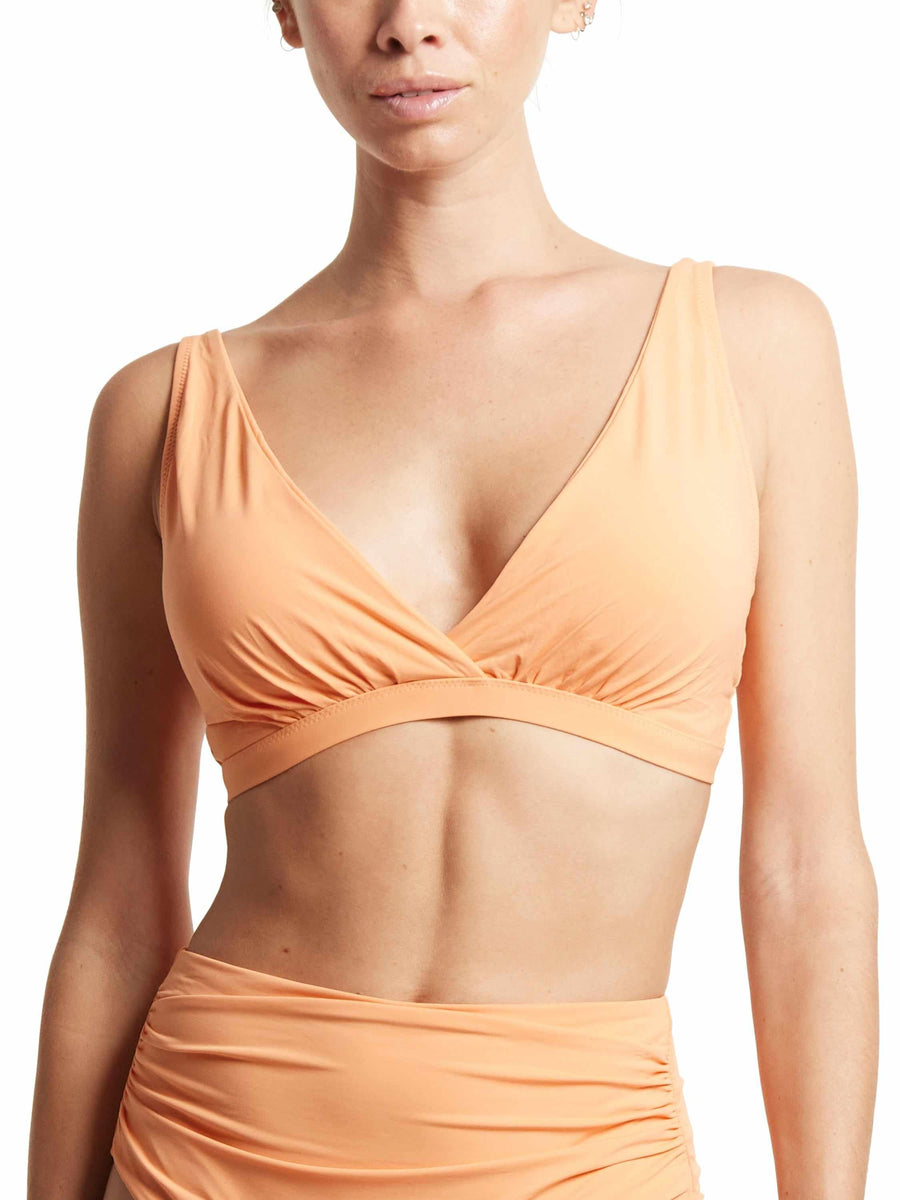 Florence Orange Plunge Swim Top - Front On-Model Close-Up, Deep V-Neck Wrap Detail | Hanky Panky