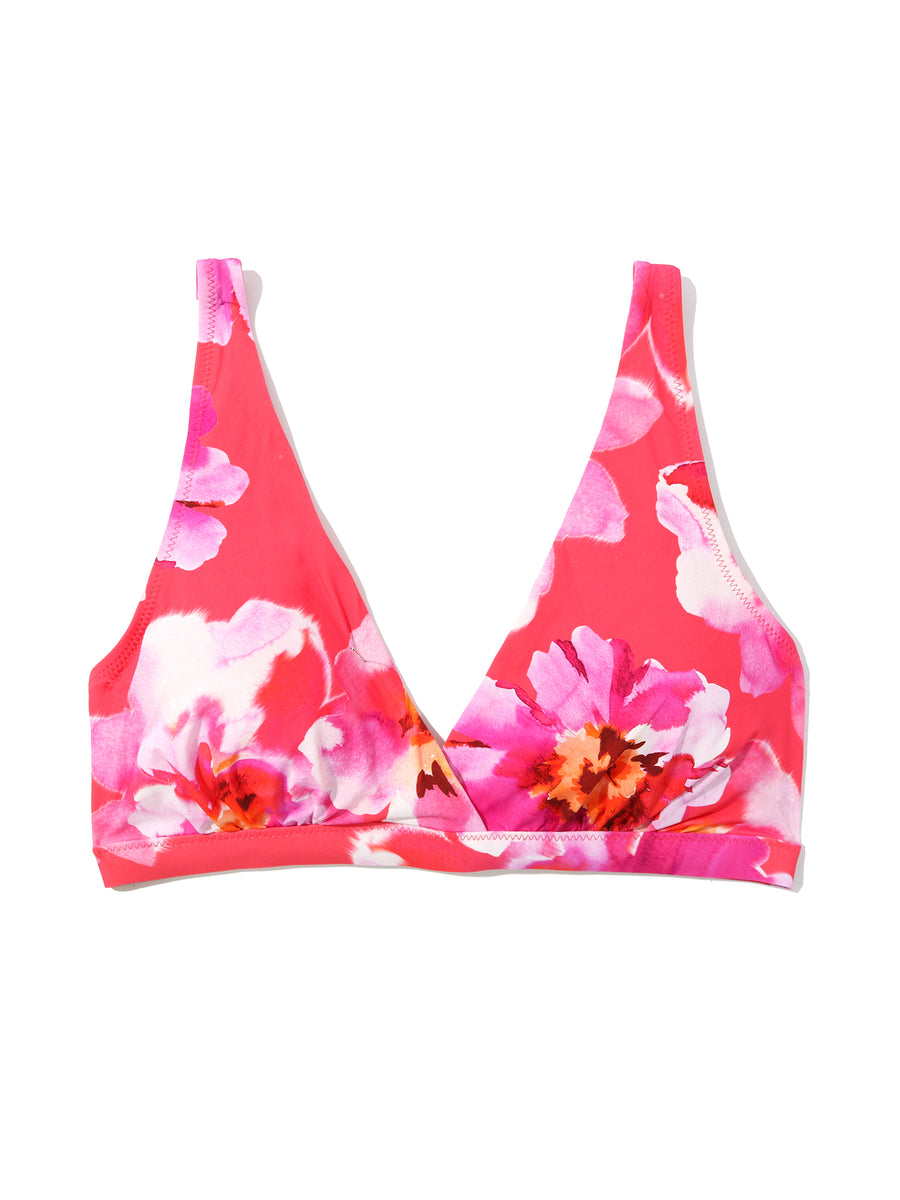 Out Of Office Pink Floral Plunge Bikini Top - Flat Lay Front View | Hanky Panky