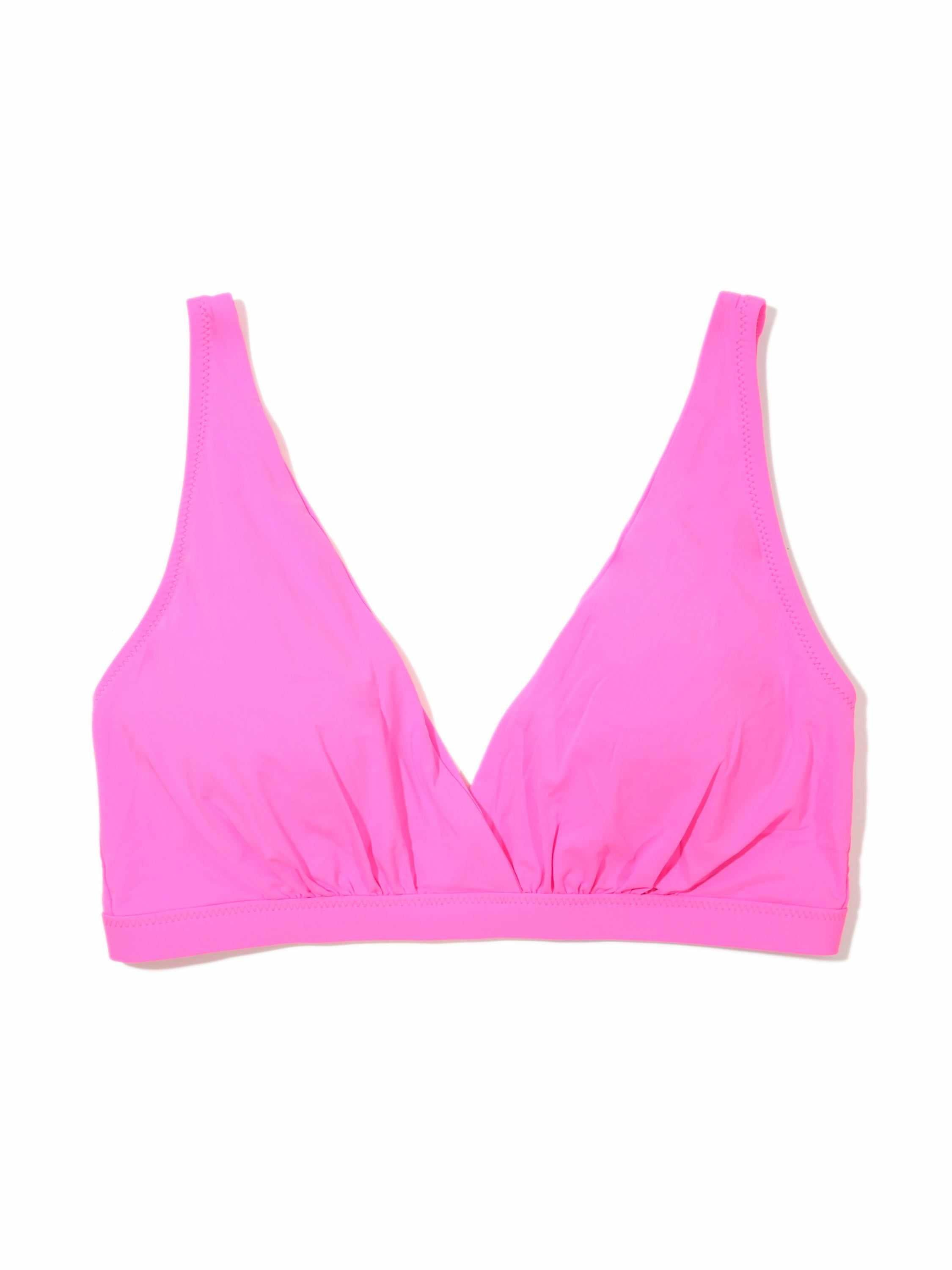 Unapologetic Pink Plunge Swim Top - Flat Lay Front View, Recycled Fabric Bikini Top | Hanky Panky