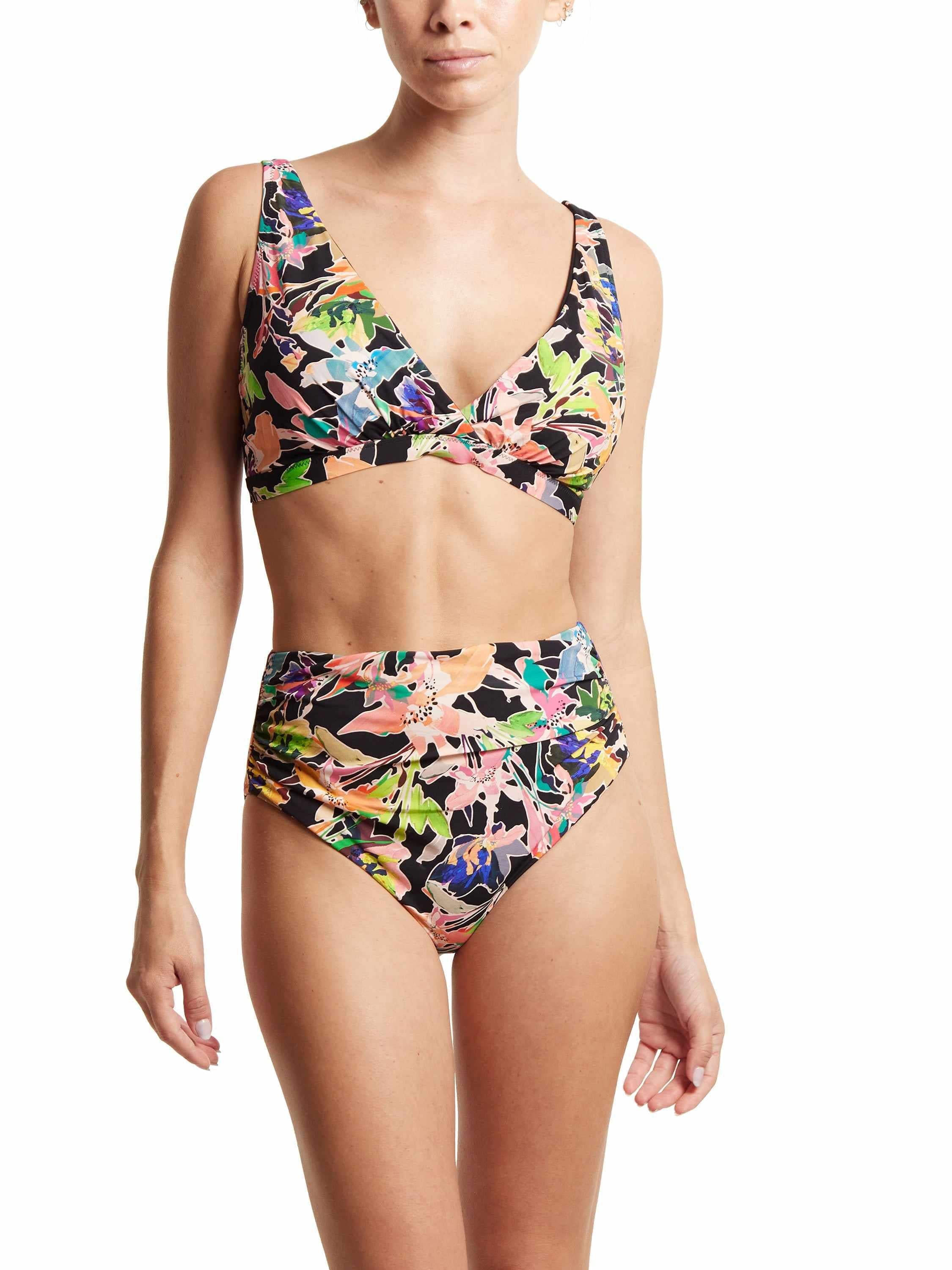 Plunge Swim Top Unapologetic Floral Print - Full On-Model, Matching Two-Piece Swimsuit Set | Hanky Panky