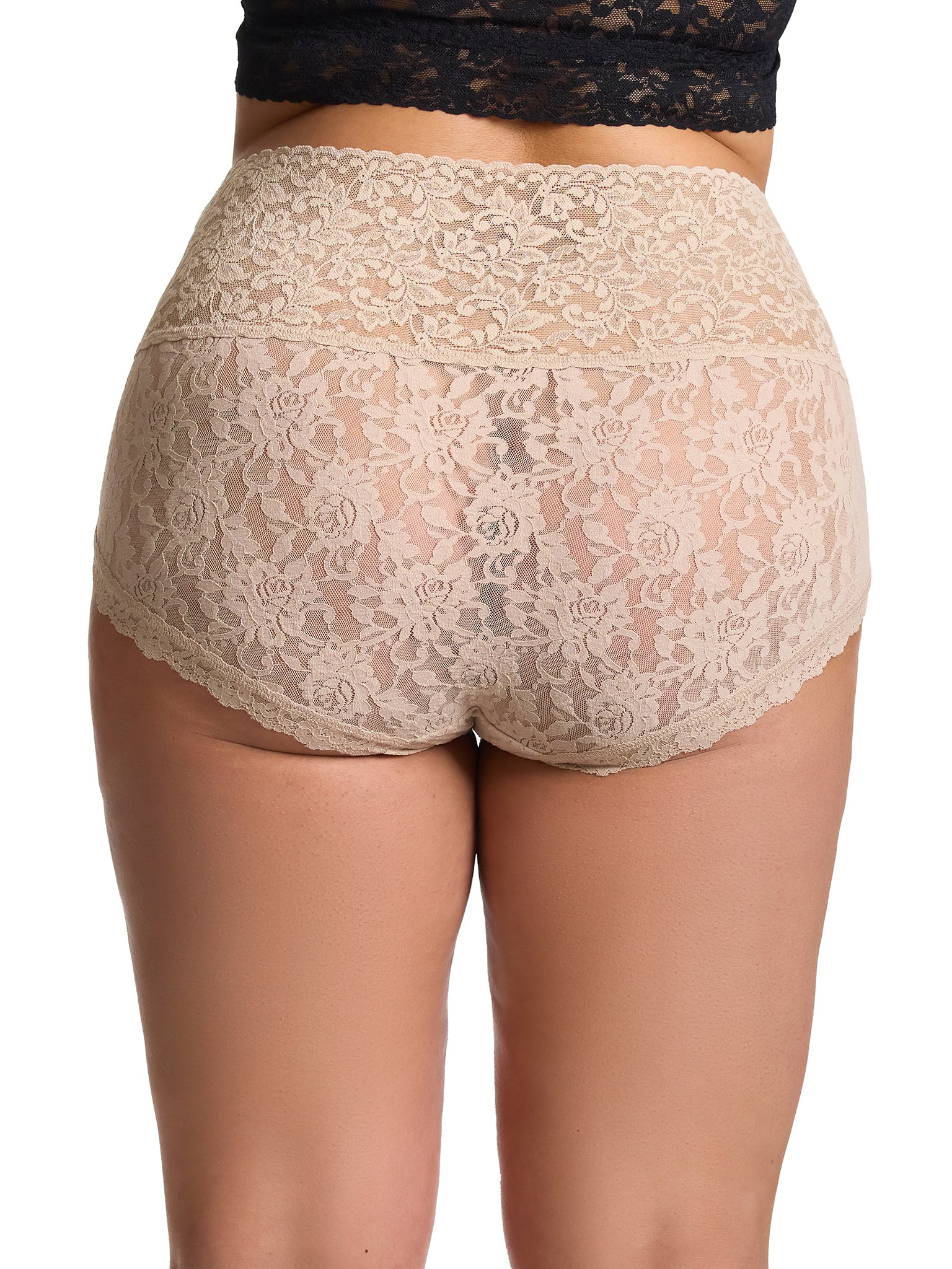 Chai Retro Lace Plus Size High Rise Boyshort - Back On-Model View | Hanky Panky
