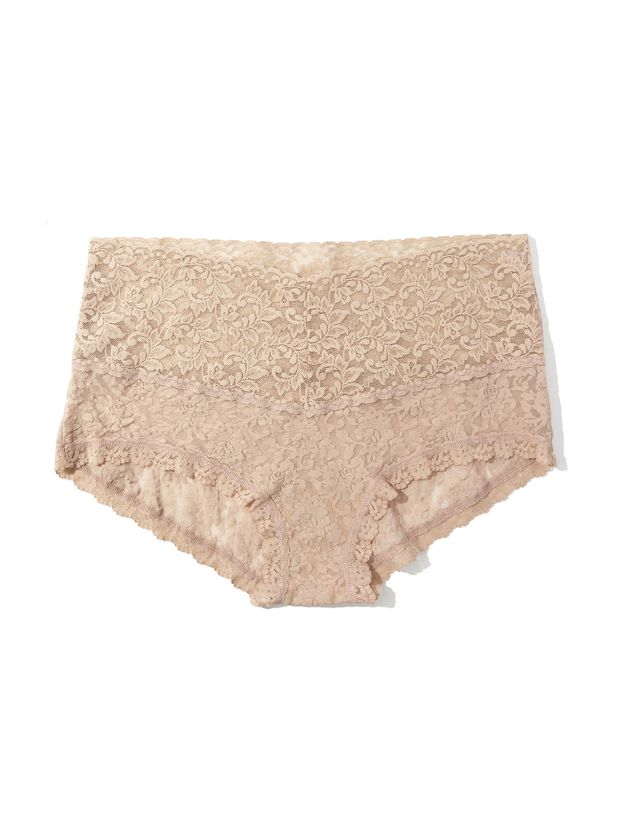 Chai Retro Lace Plus Size Boyshort - Flat Lay Floral Lace Detail | Hanky Panky