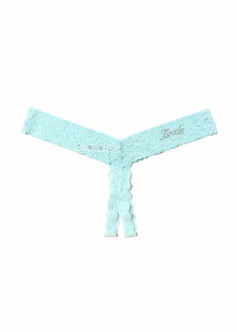 Celeste Blue Lace Plus Size Bride Crystal Crotchless Thong - Flat Lay | Hanky Panky