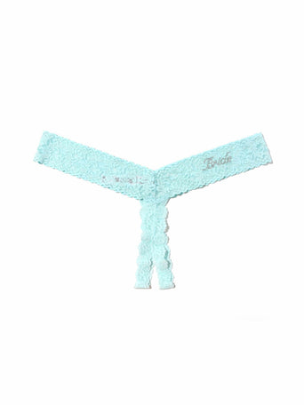 Celeste Blue Lace Plus Size Bride Crystal Crotchless Thong - Flat Lay | Hanky Panky