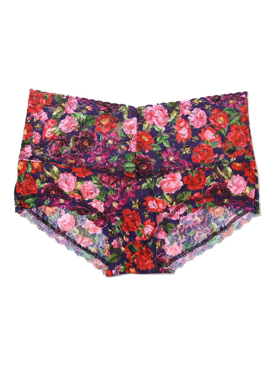 Plus Size Printed Retro Lace Boyshort Winters Tale Floral - Front Flat Lay | Hanky Panky