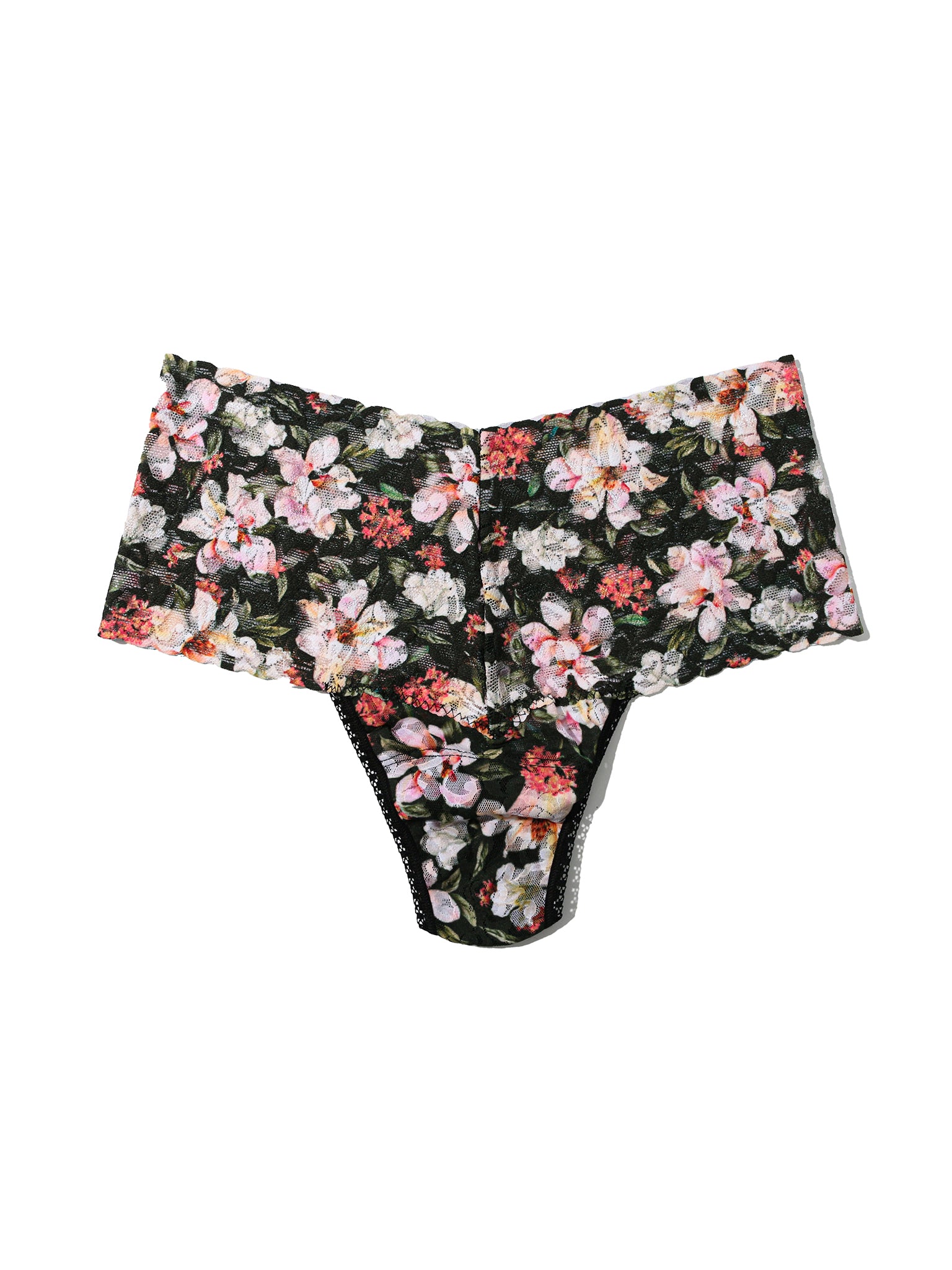 Plus Size Printed Retro Lace Thong Dark Room Blooms  Black Friday Sale