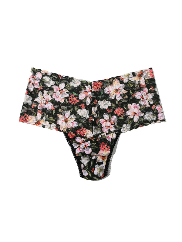 Plus Size Printed Retro Lace Thong Dark Room Blooms  Black Friday Sale