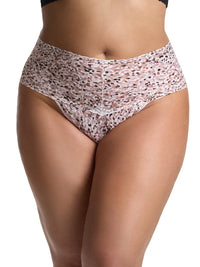 Plus Size Printed Retro Lace Thong Unconventional White Sale