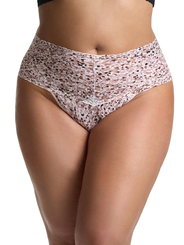 Plus Size Printed Retro Lace Thong Unconventional White Black Friday Sale
