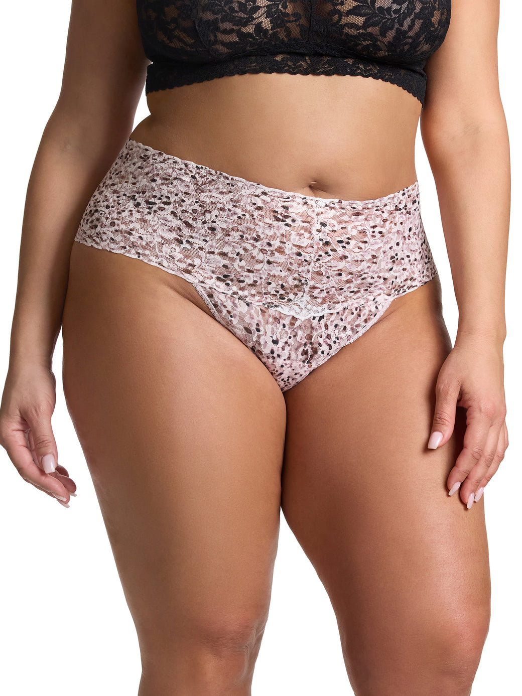 Plus Size Printed Retro Lace Thong Unconventional White Sale