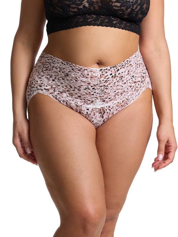 Plus Size Printed Retro Lace V-Kini Unconventional White Sale