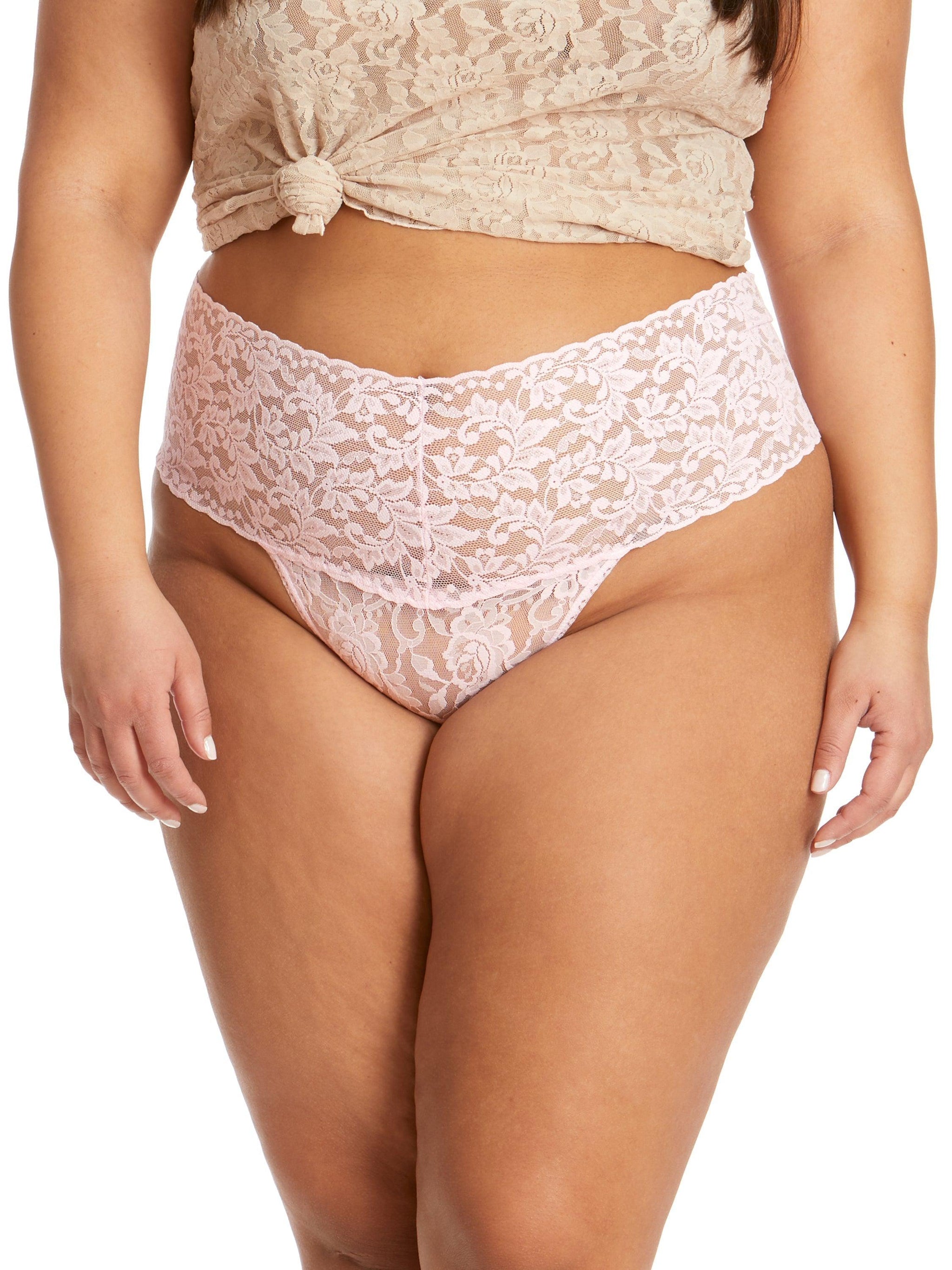 Plus Size Retro Lace Thong Bliss Pink