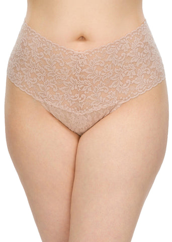 Chai Plus Size Retro Lace Thong - Front On-Model View | Hanky Panky