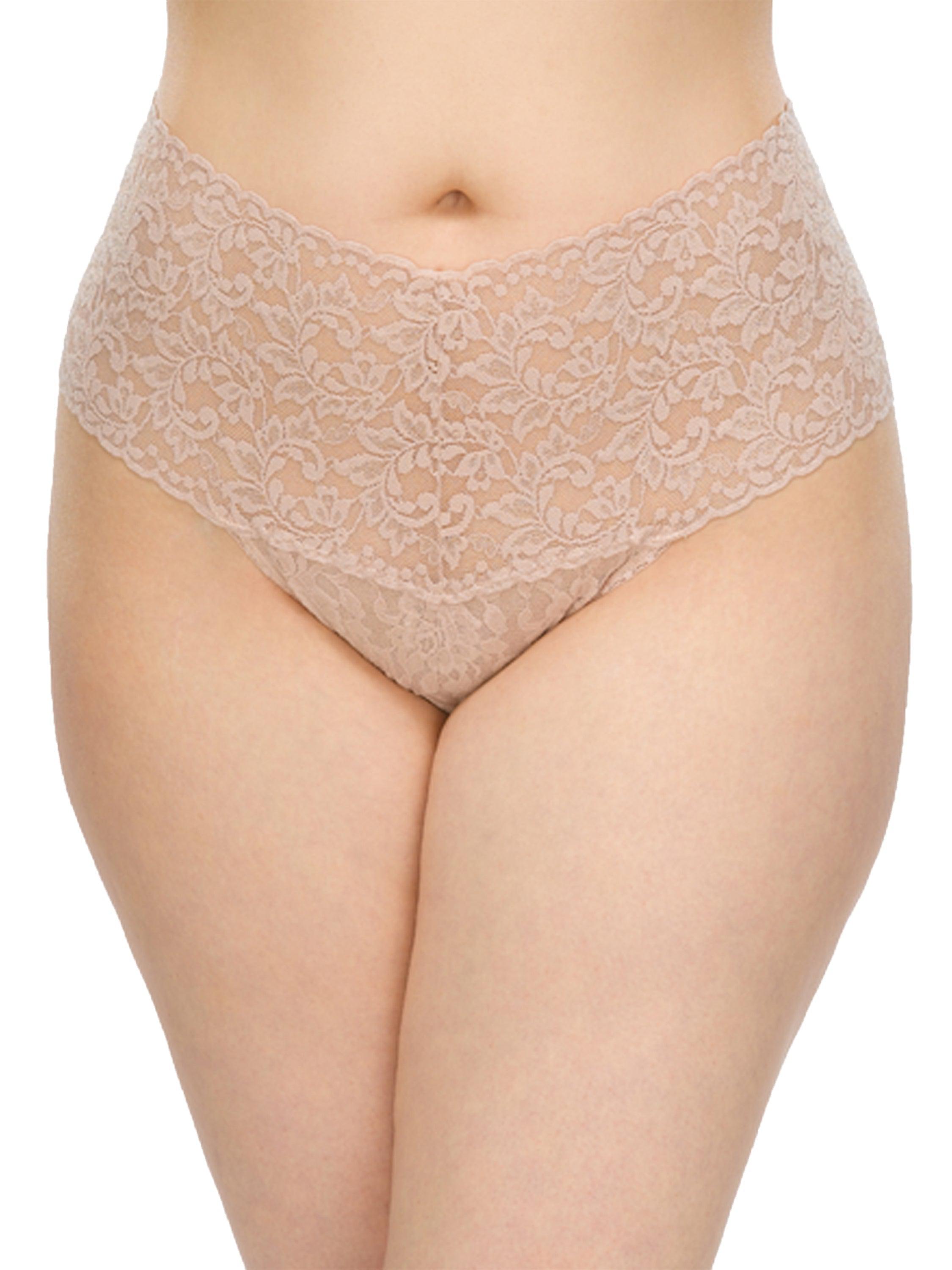 Chai Plus Size Retro Lace Thong - Front On-Model View | Hanky Panky