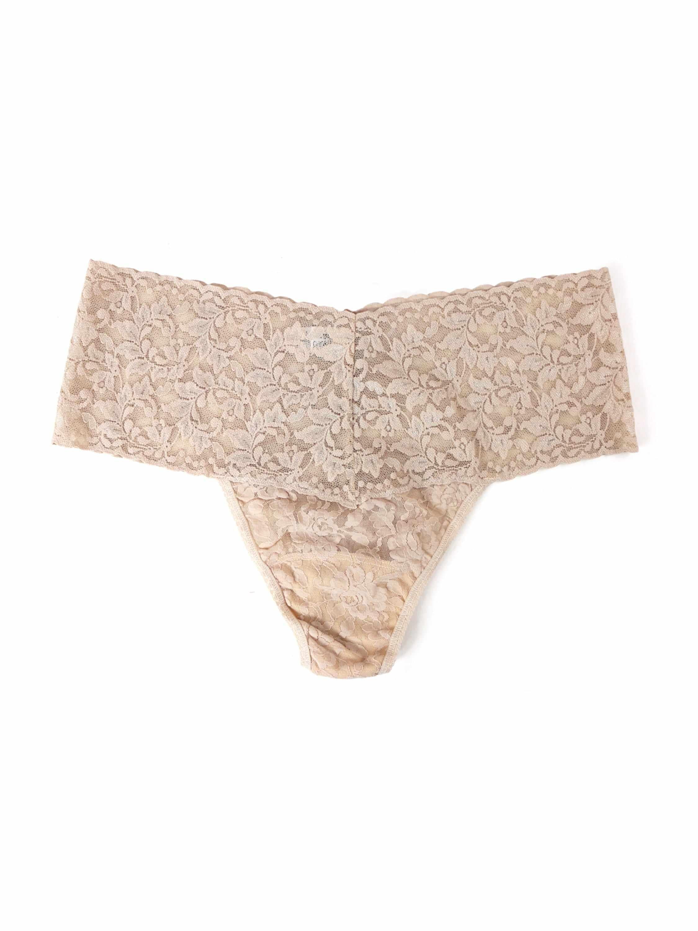 Chai Plus Size Retro Lace Thong - Flat Lay Back View, Wide Waistband Detail | Hanky Panky