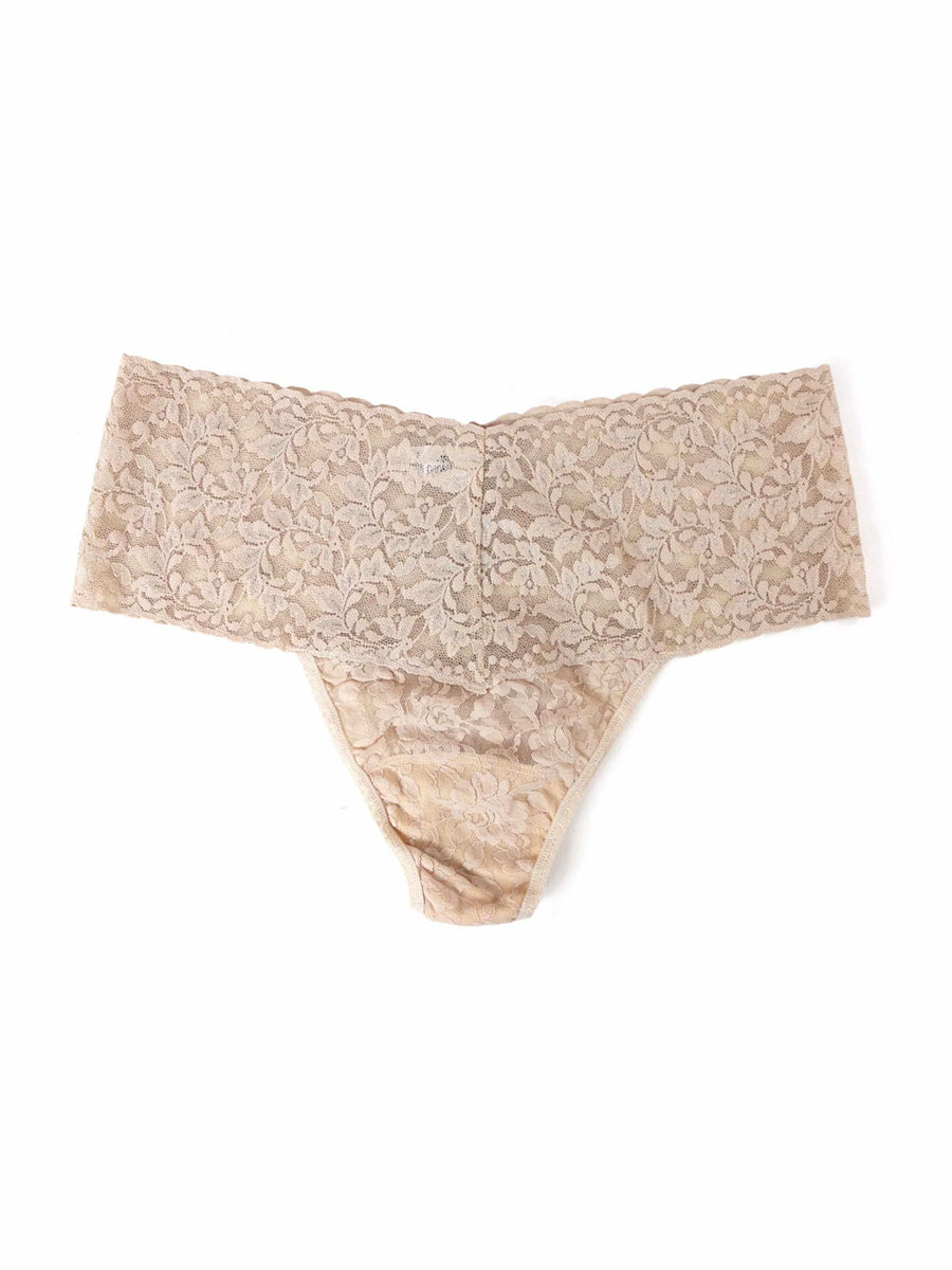 Chai Plus Size Retro Lace Thong - Flat Lay Back View, Wide Waistband Detail | Hanky Panky