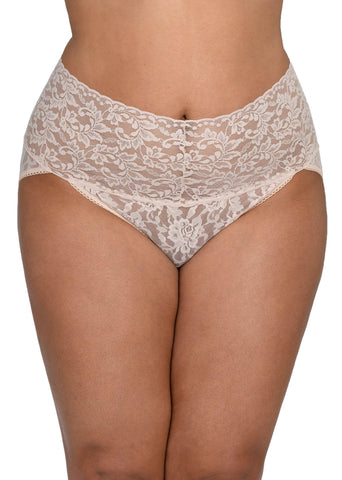 Chai Plus Size Retro Lace V-kini - Front View, Wide Floral Lace Waistband On Model | Hanky Panky