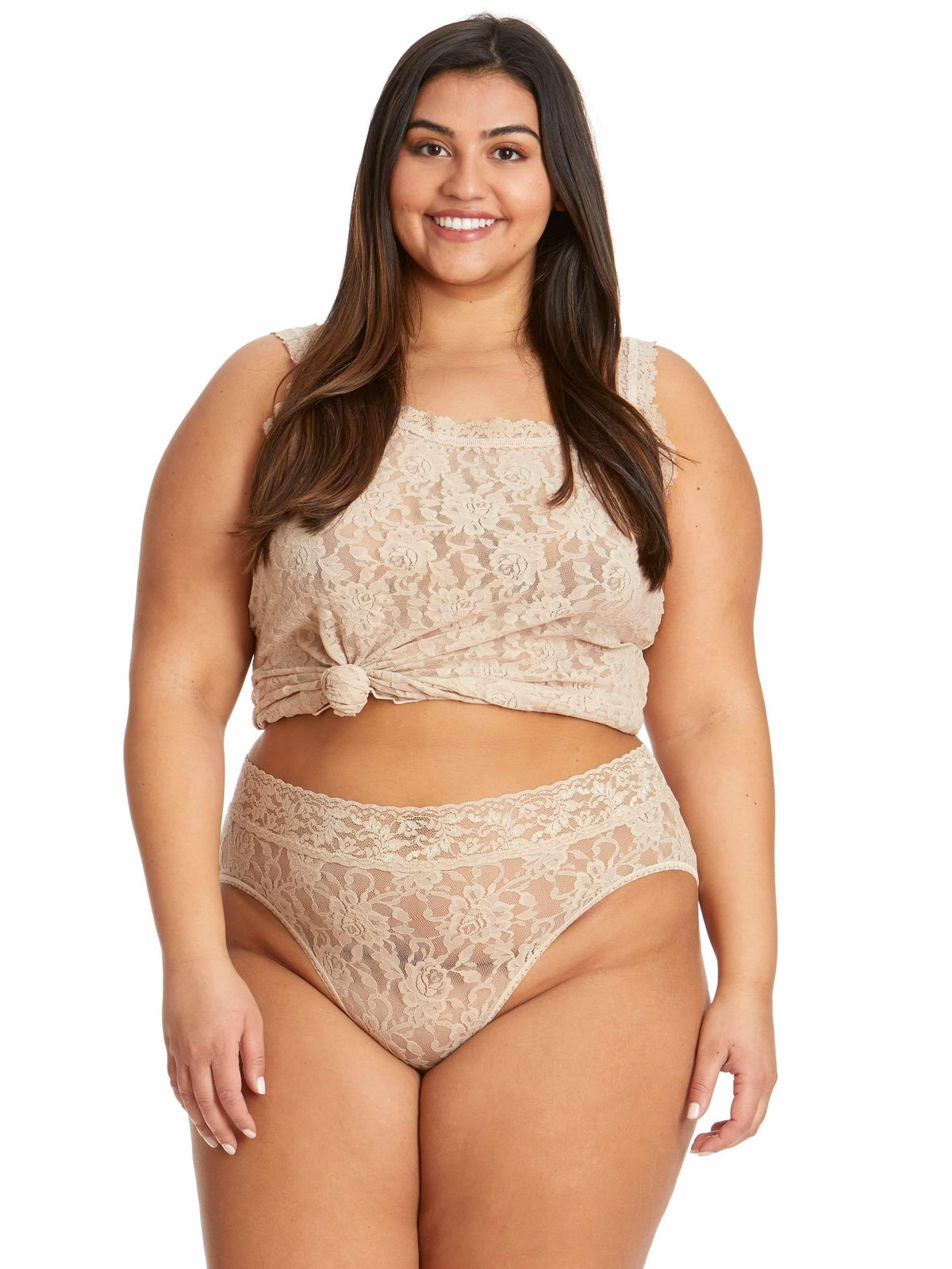 Chai Plus Size Signature Lace® French Brief - On Model Front, Plus Size Lace Lingerie Set | Hanky Panky