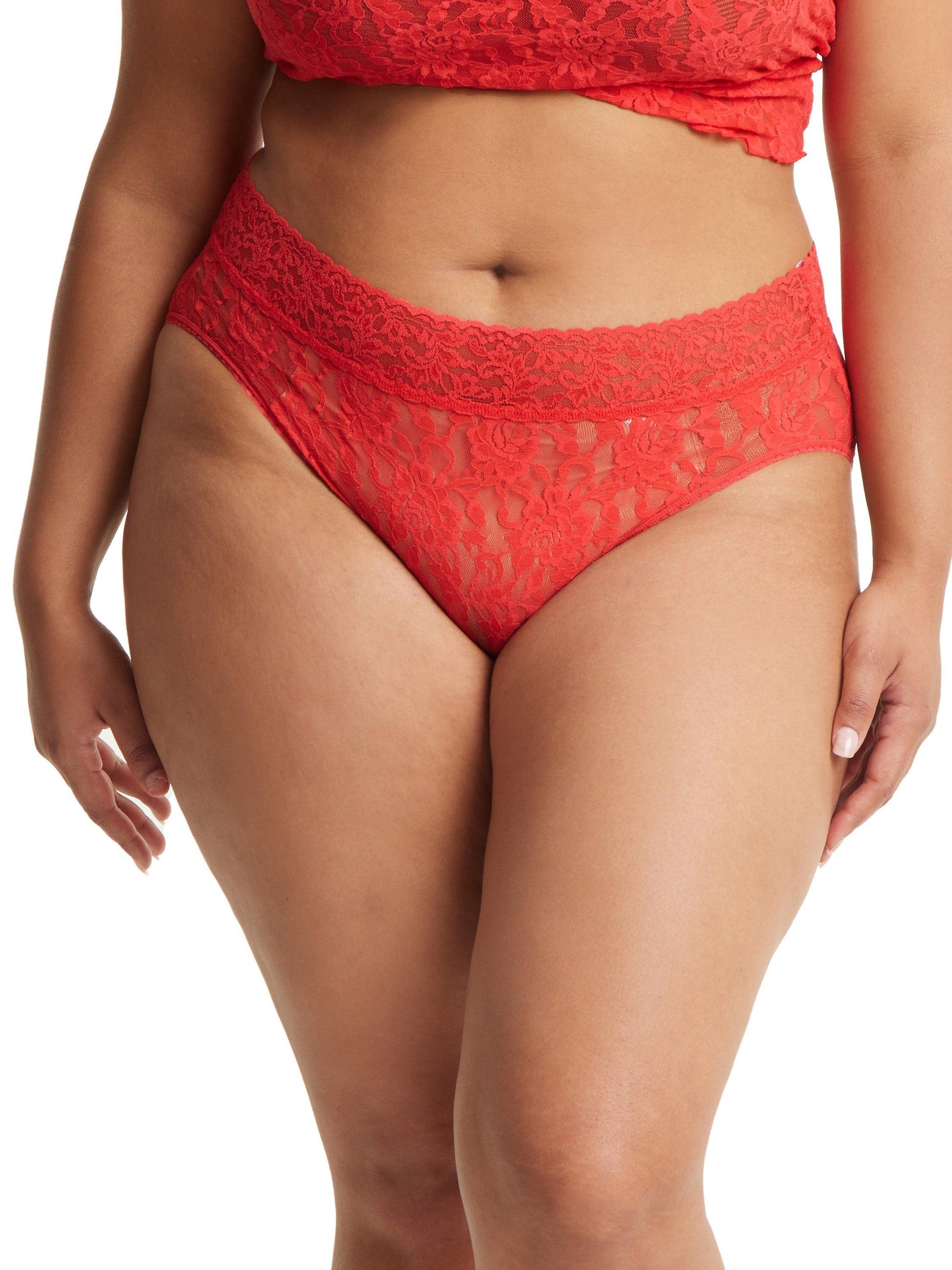 Plus Size Signature Lace French Brief Deep Sea Coral Red