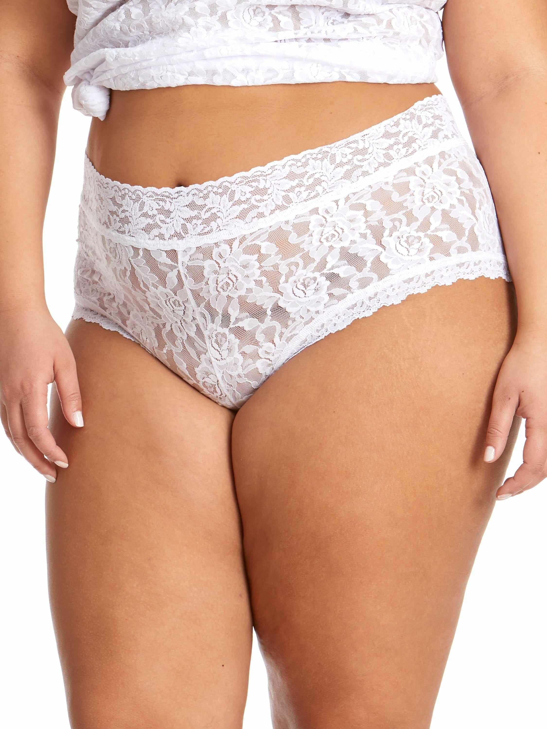 White Plus Size Signature Lace® Boyshort - Front View, On Model | Hanky Panky
