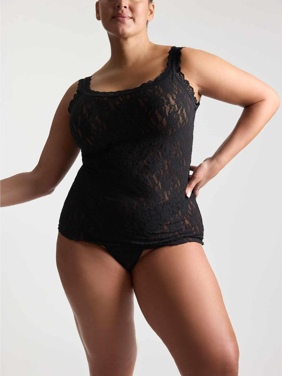 Plus Size Signature Lace® Classic Cami Black - Front View On Model, Plus Size Black Lace Camisole | Hanky Panky