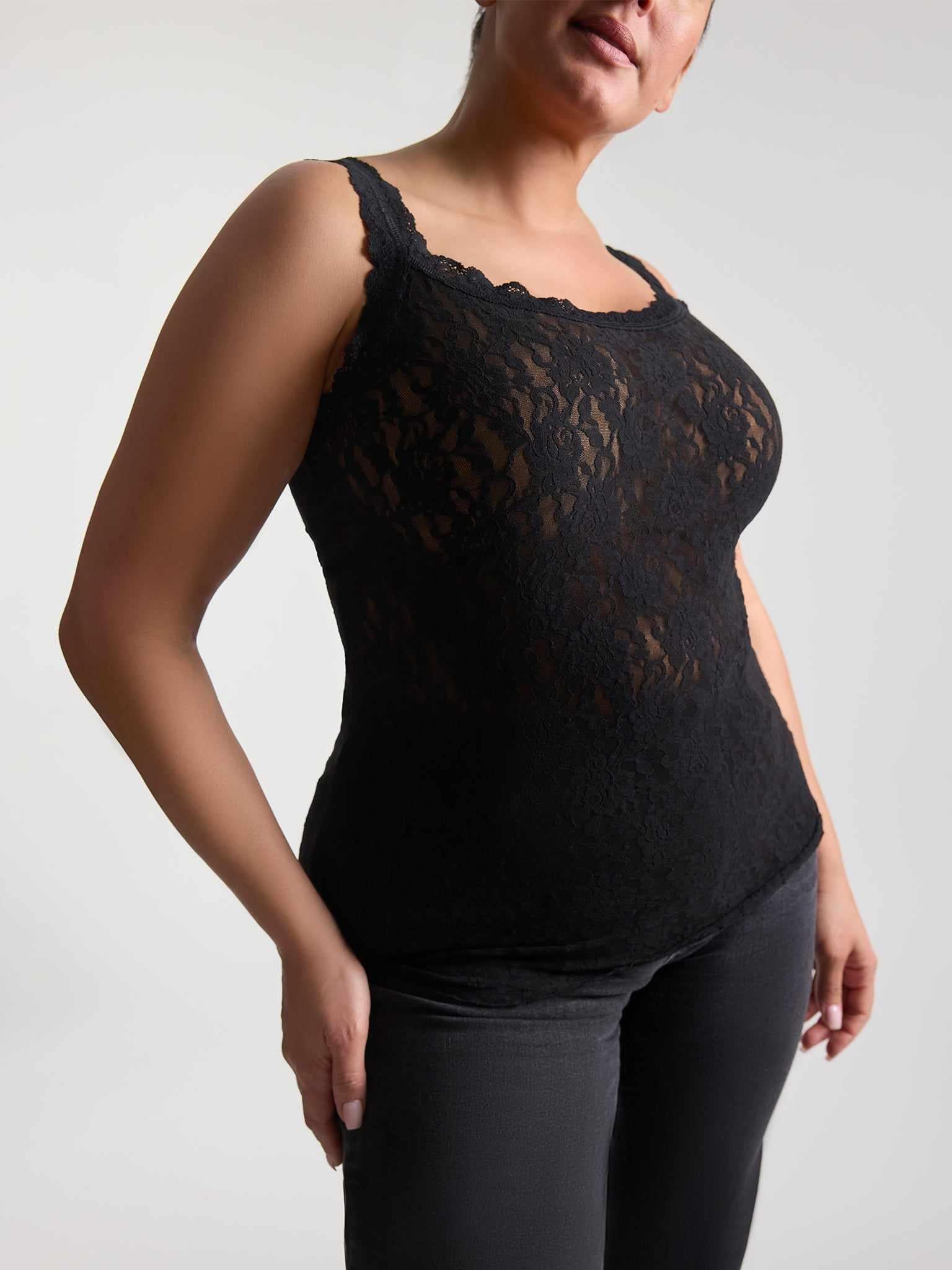 Plus Size Signature Lace® Classic Cami Black - Styled as Lace Top with Dark Pants, Innerwear as Outerwear | Hanky Panky