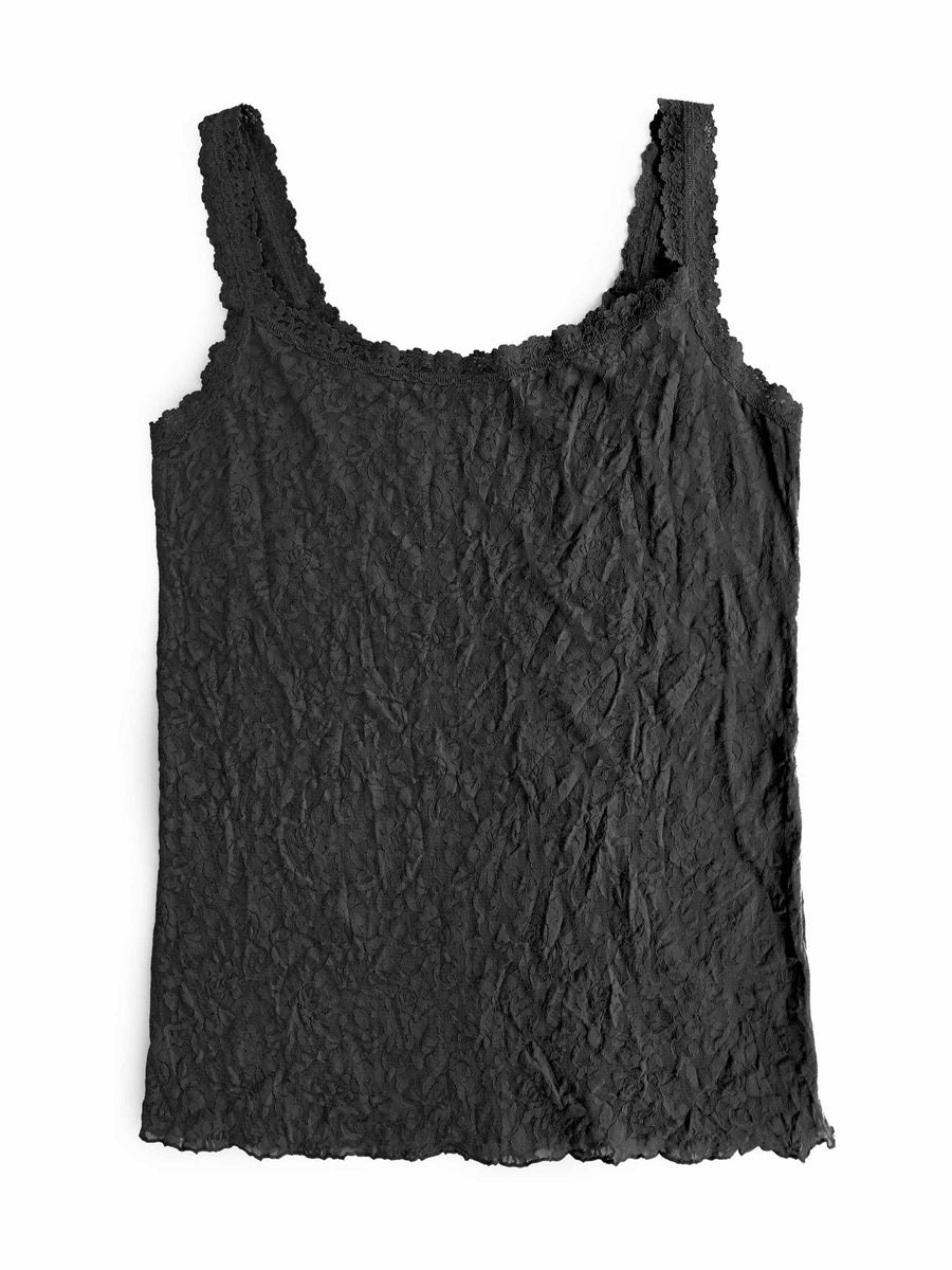 Plus Size Signature Lace® Classic Cami Black - Flat Lay, Black Lace Camisole with Scalloped Straps | Hanky Panky