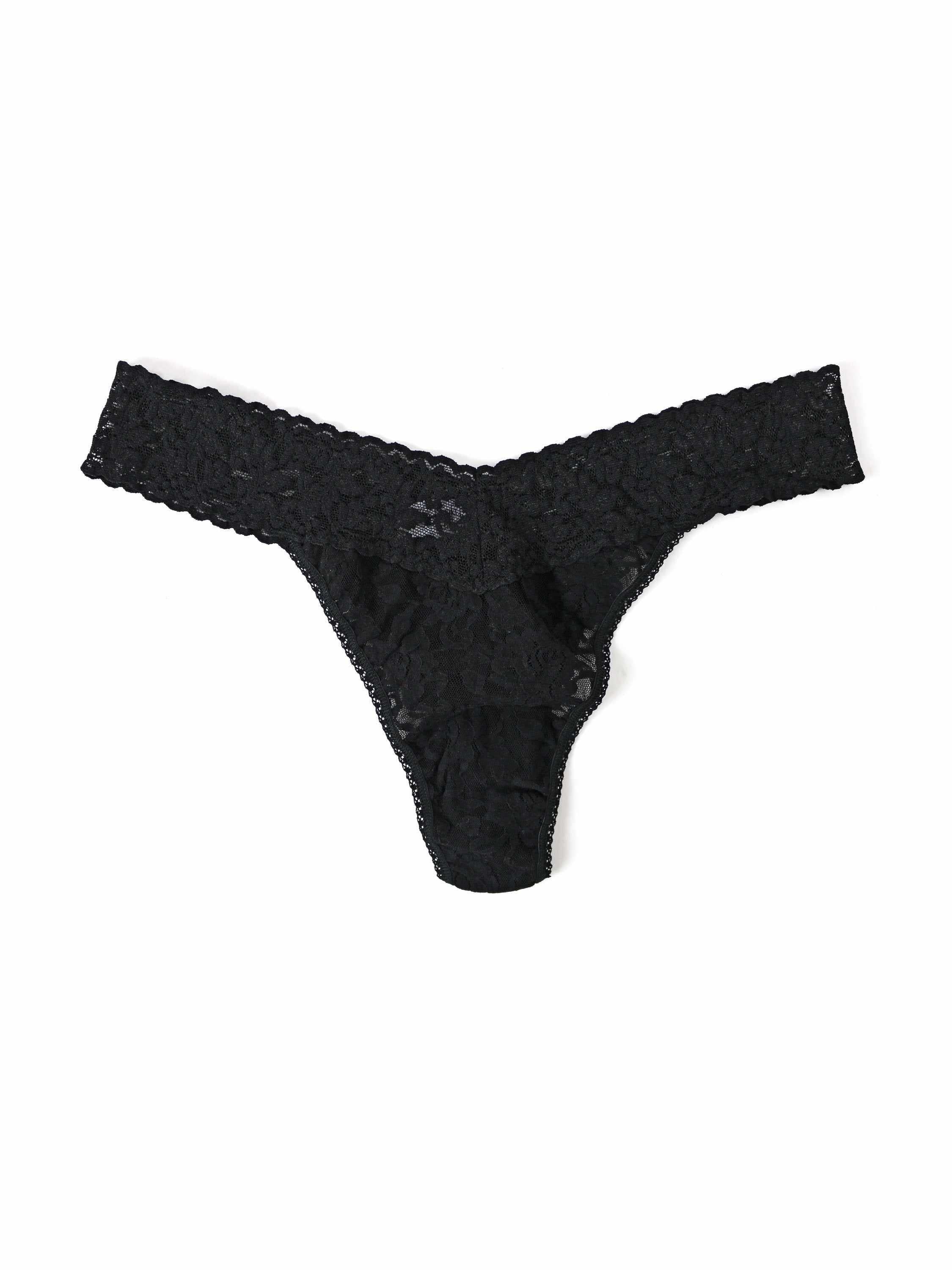 Plus Size Signature Lace Original Rise Thong Black - Flat Lay Front View | Hanky Panky