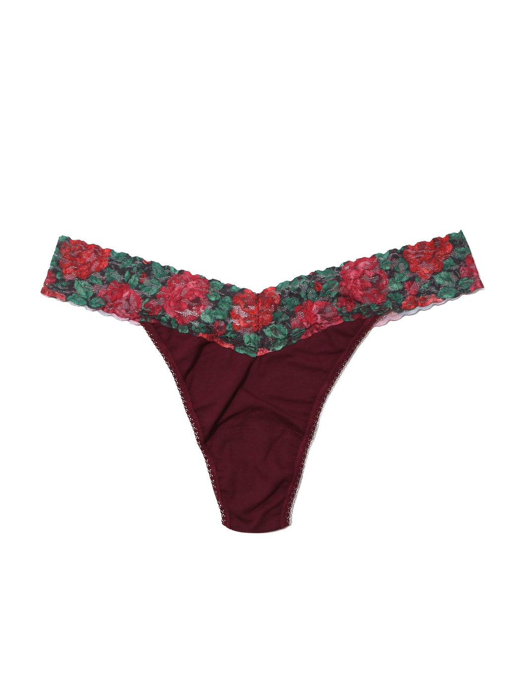 Plus Size Supima® Cotton Original Rise Thong with Contrast Trim Roses are Red Sale