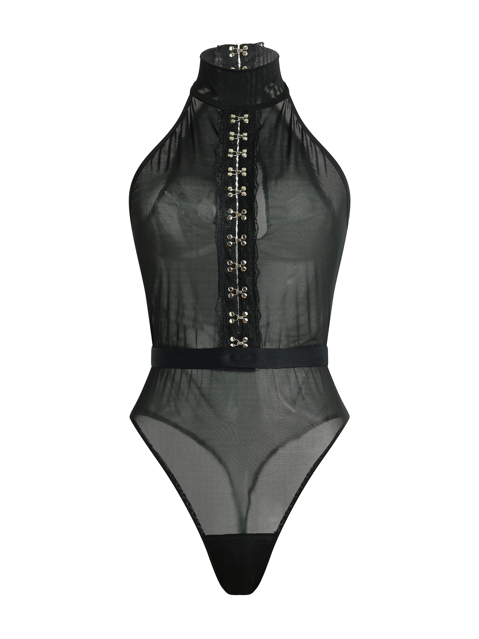 Bulk-buy New Design Ladies Women Sexy Black Sheer Lace up Bodysuit price  comparison