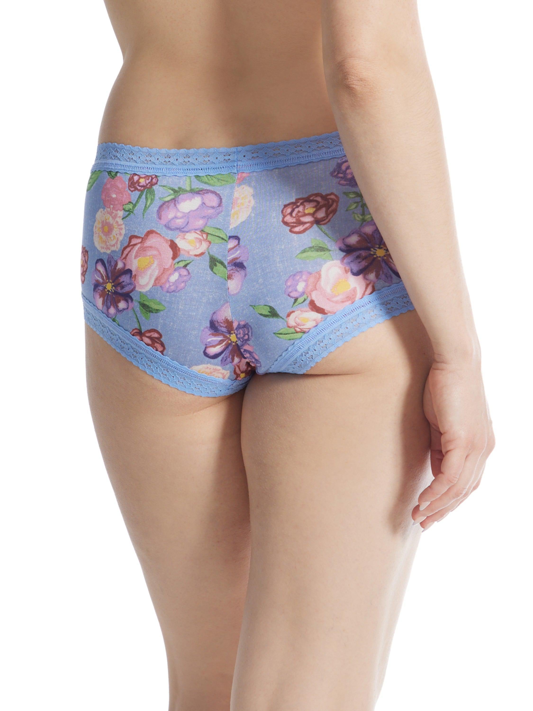 Printed DreamEase™ Boyshort Chatsworth House Gardens - Blue Floral Back View On Model | Hanky Panky