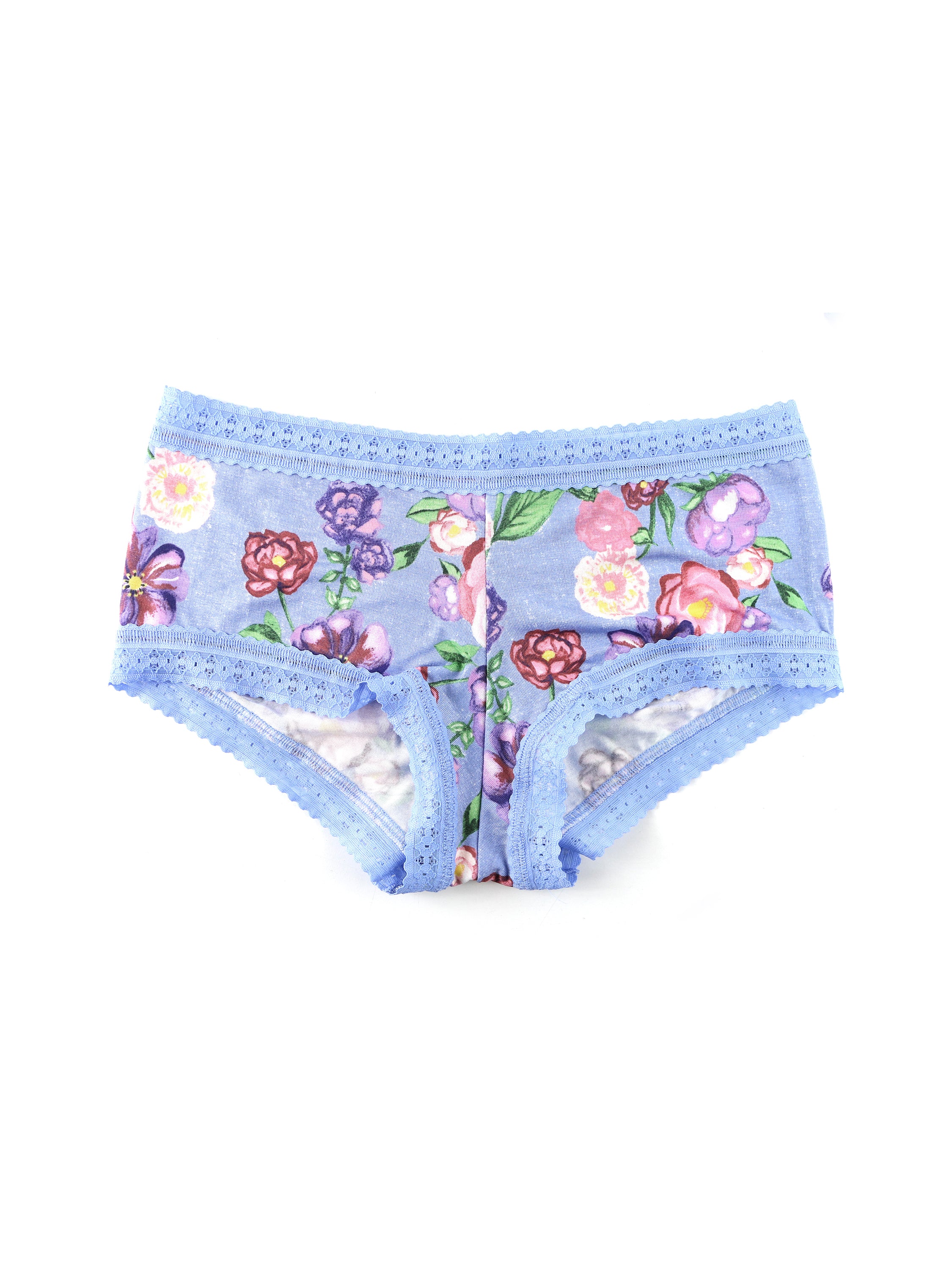 Printed DreamEase™ Boyshort Chatsworth House Gardens - Blue Floral Lace Trim Flat Lay | Hanky Panky