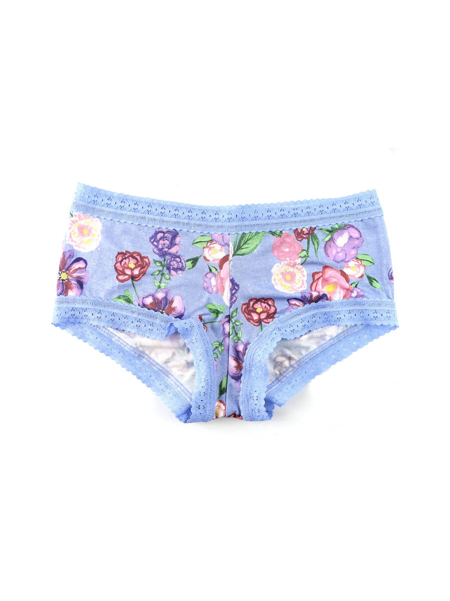 Printed DreamEase™ Boyshort Chatsworth House Gardens - Blue Floral Lace Trim Flat Lay | Hanky Panky