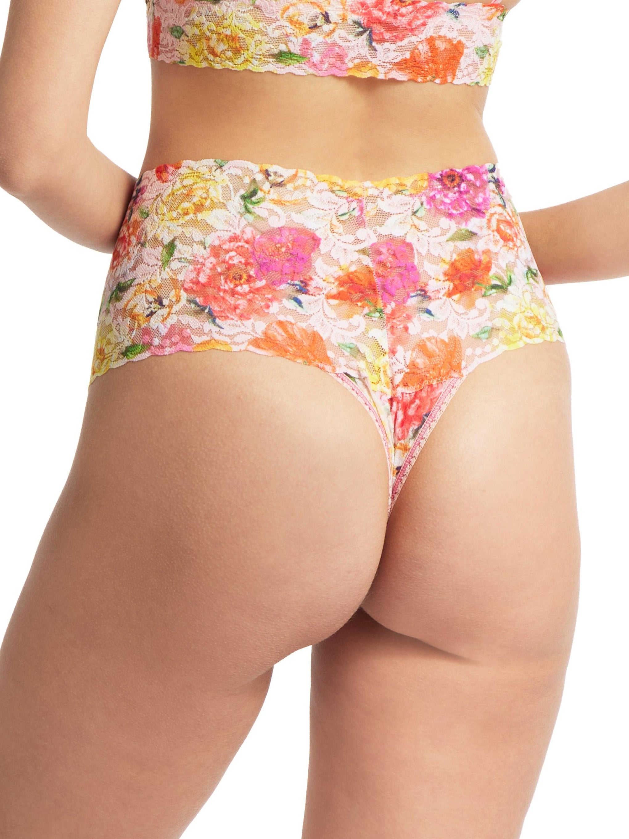 Printed Retro Lace Thong Bring Me Flowers