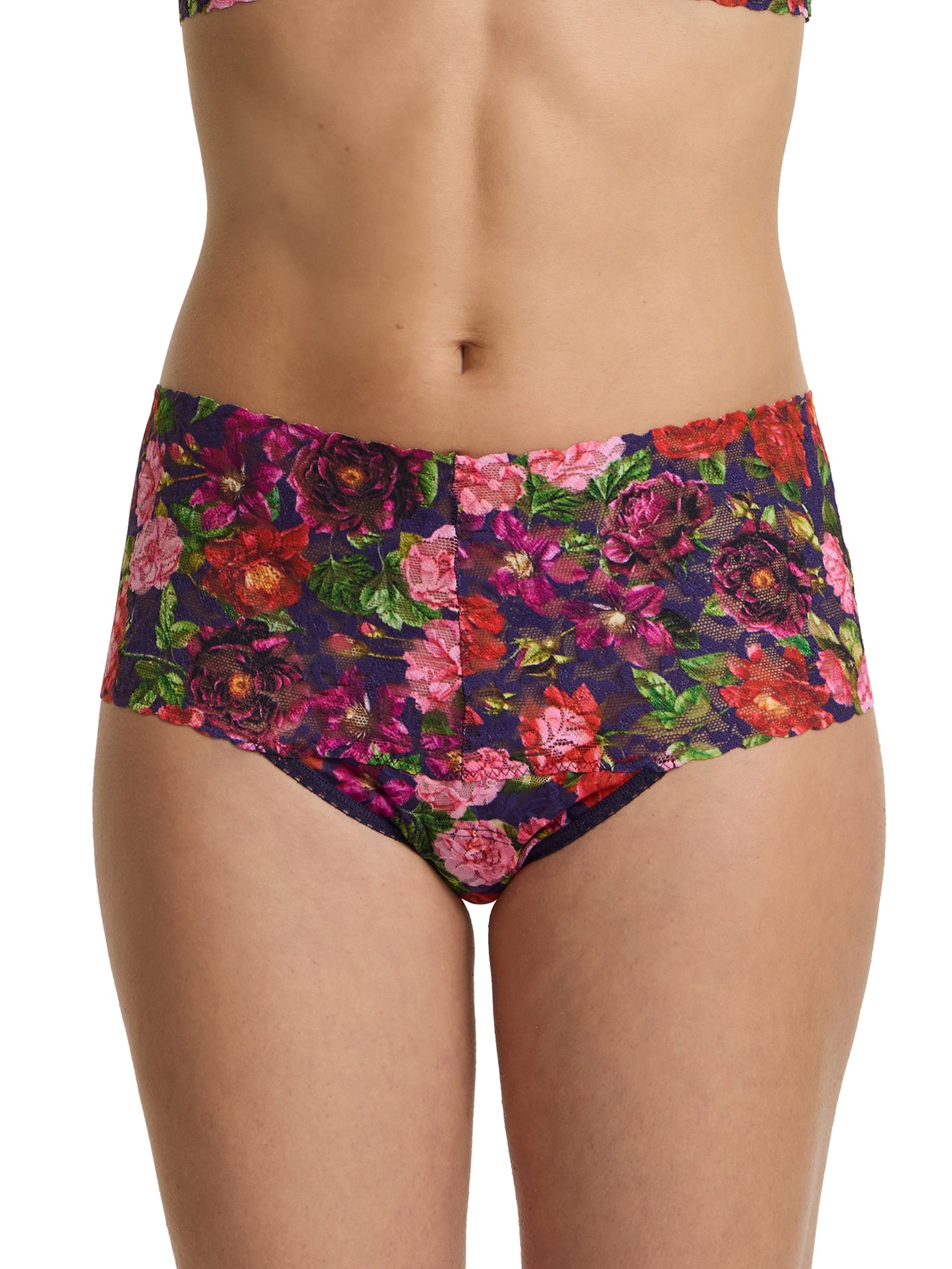 Winters Tale Floral Printed Retro Lace Thong - Front View, Wide Waistband | Hanky Panky