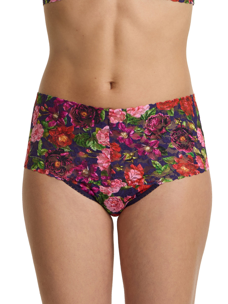 Winters Tale Floral Printed Retro Lace Thong - Front View, Wide Waistband | Hanky Panky