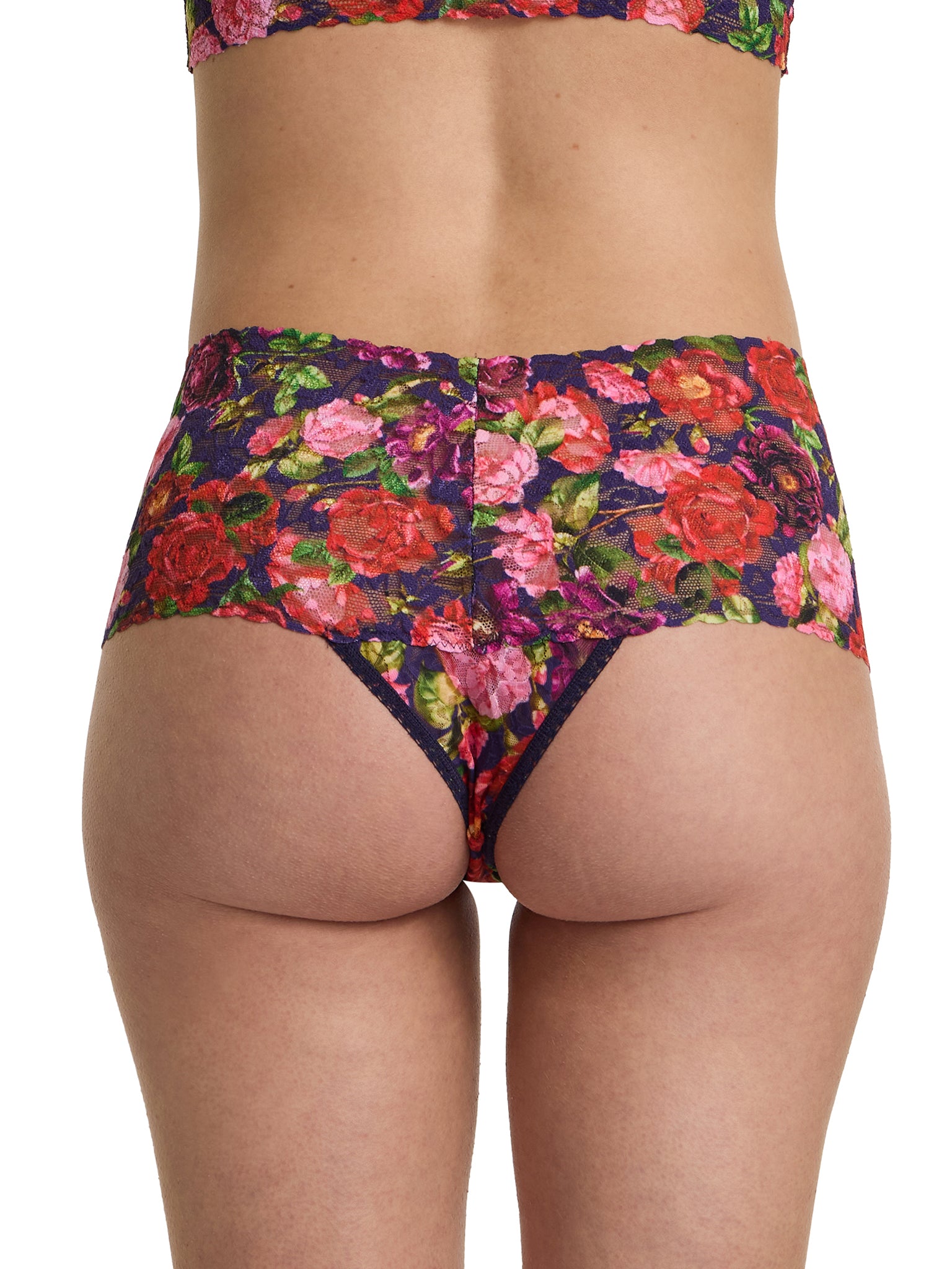 Winters Tale Floral Printed Retro Lace Thong - Back View, High Rise Fit | Hanky Panky