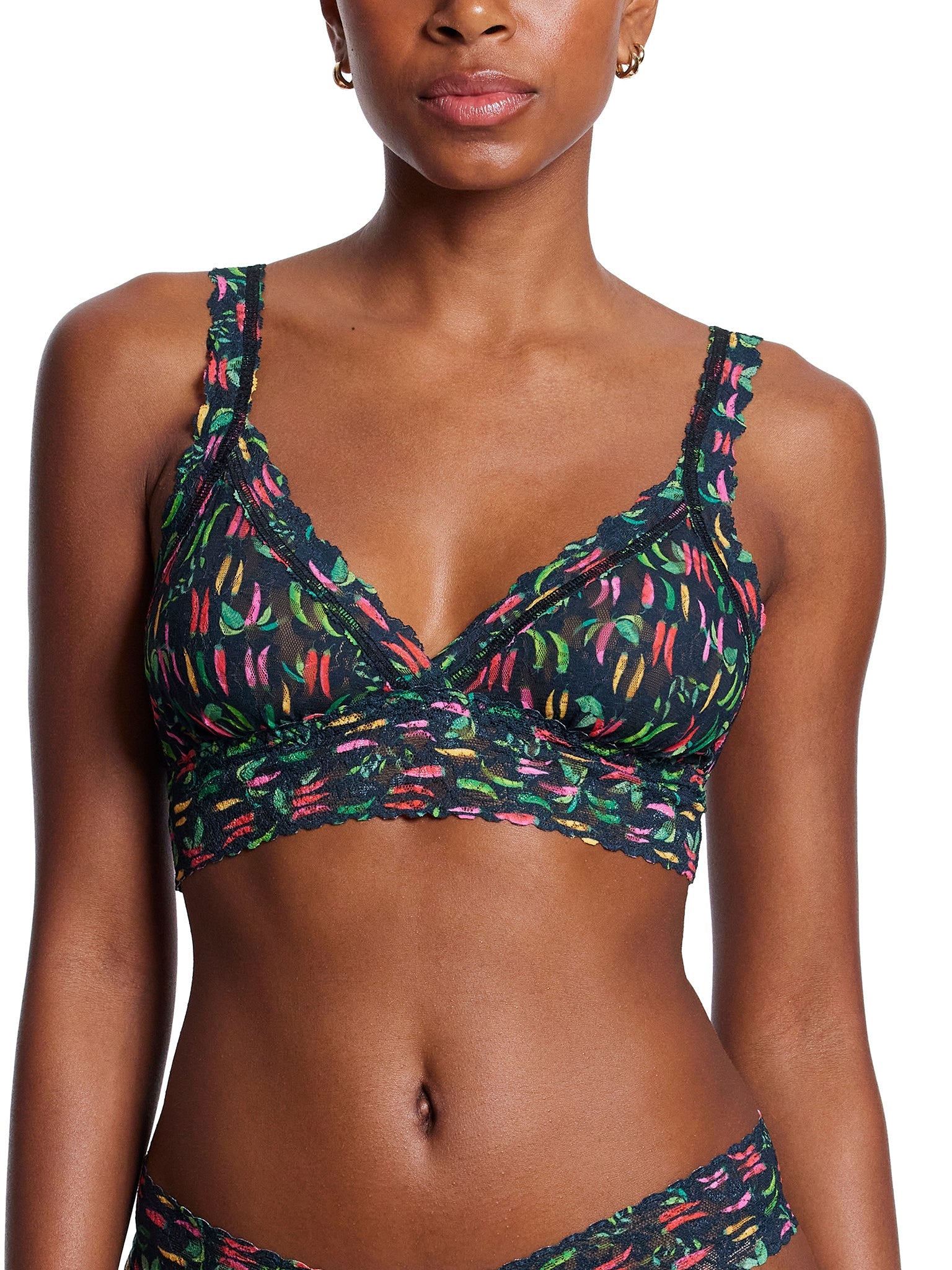 Printed Signature Lace Crossover Bralette Extra Spice