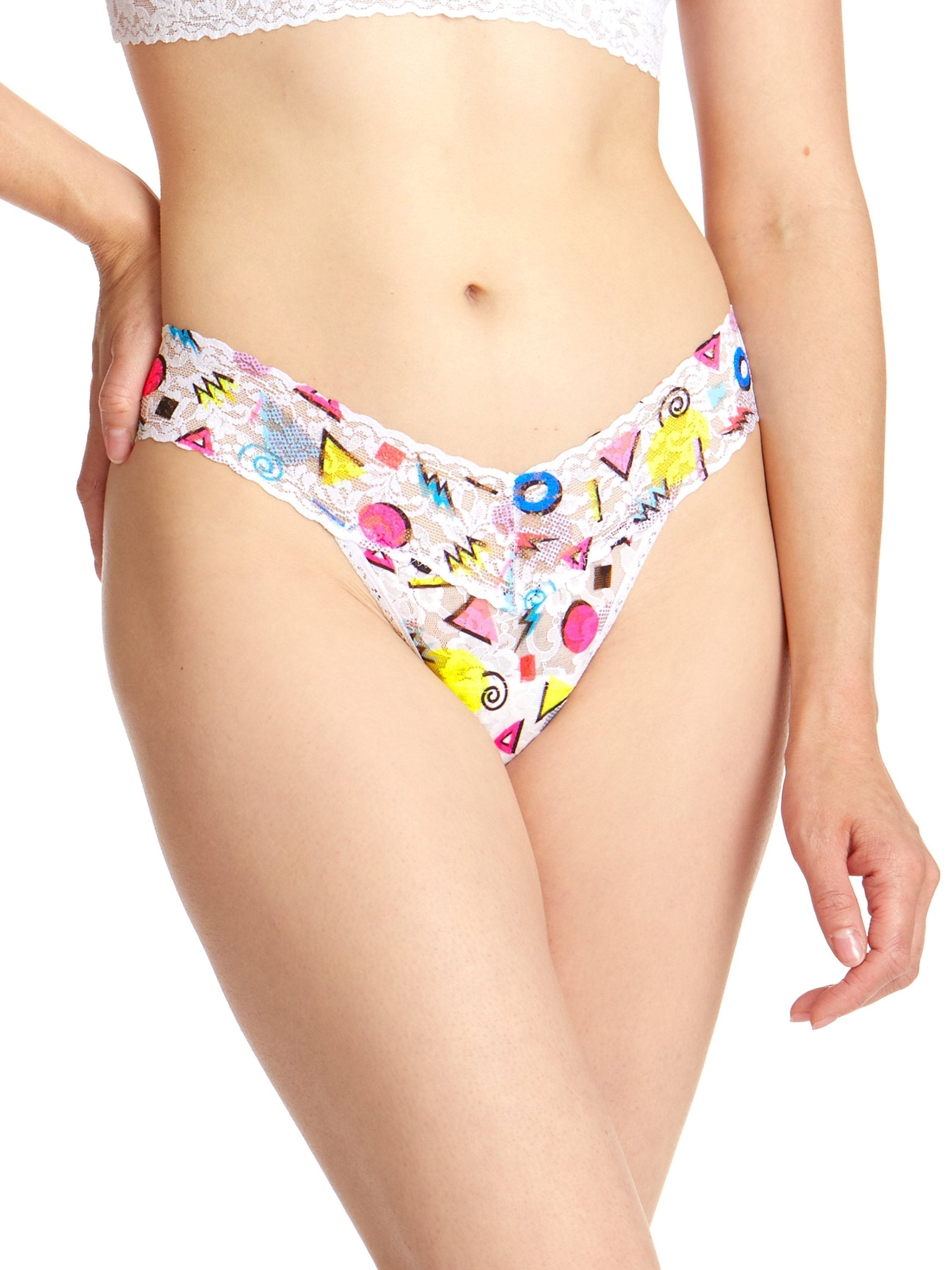 Printed Signature Lace Low Rise Thong 80's Rad Geo Sale