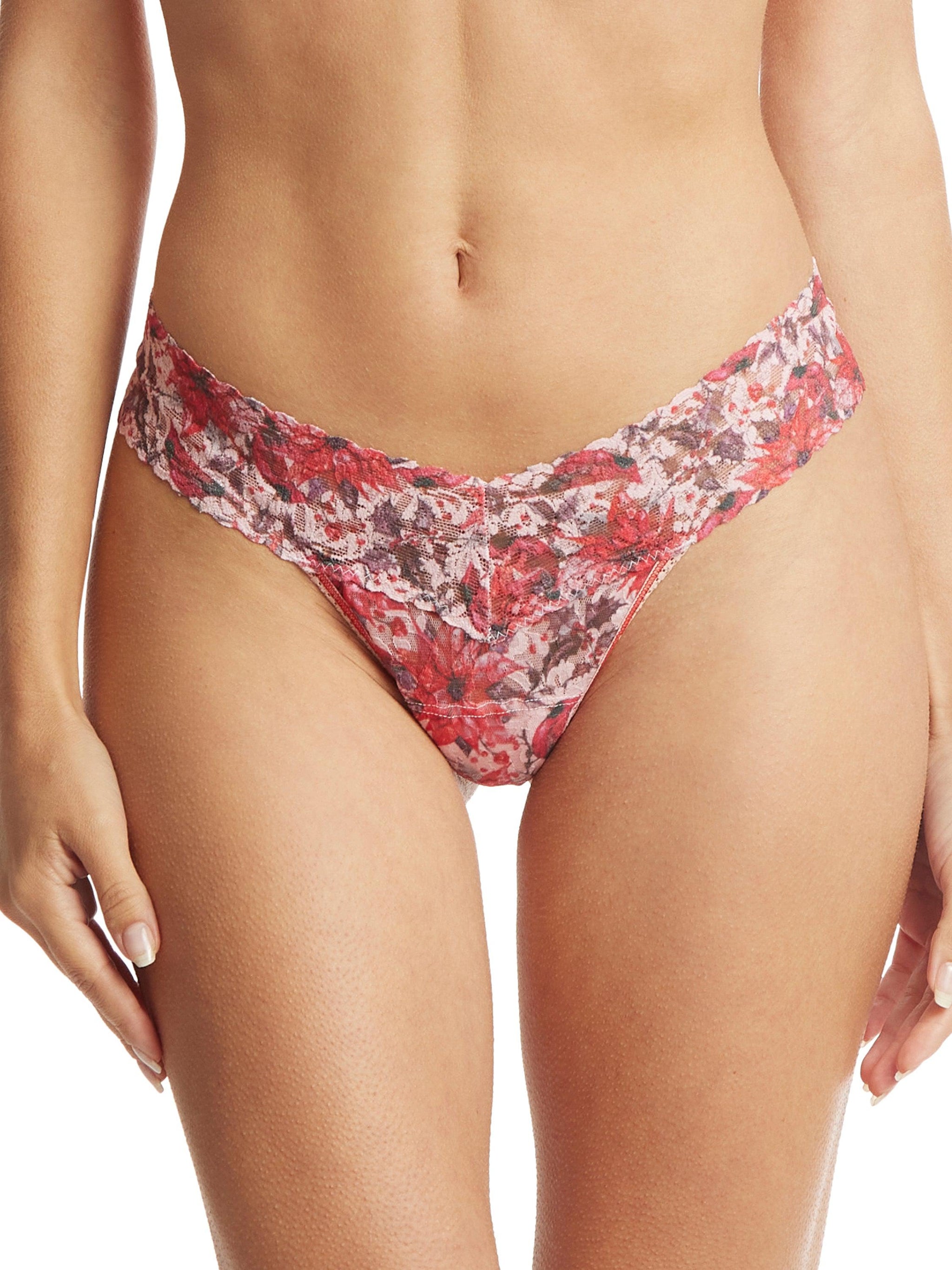 Printed Signature Lace Low Rise Thong Poinsetta Sale