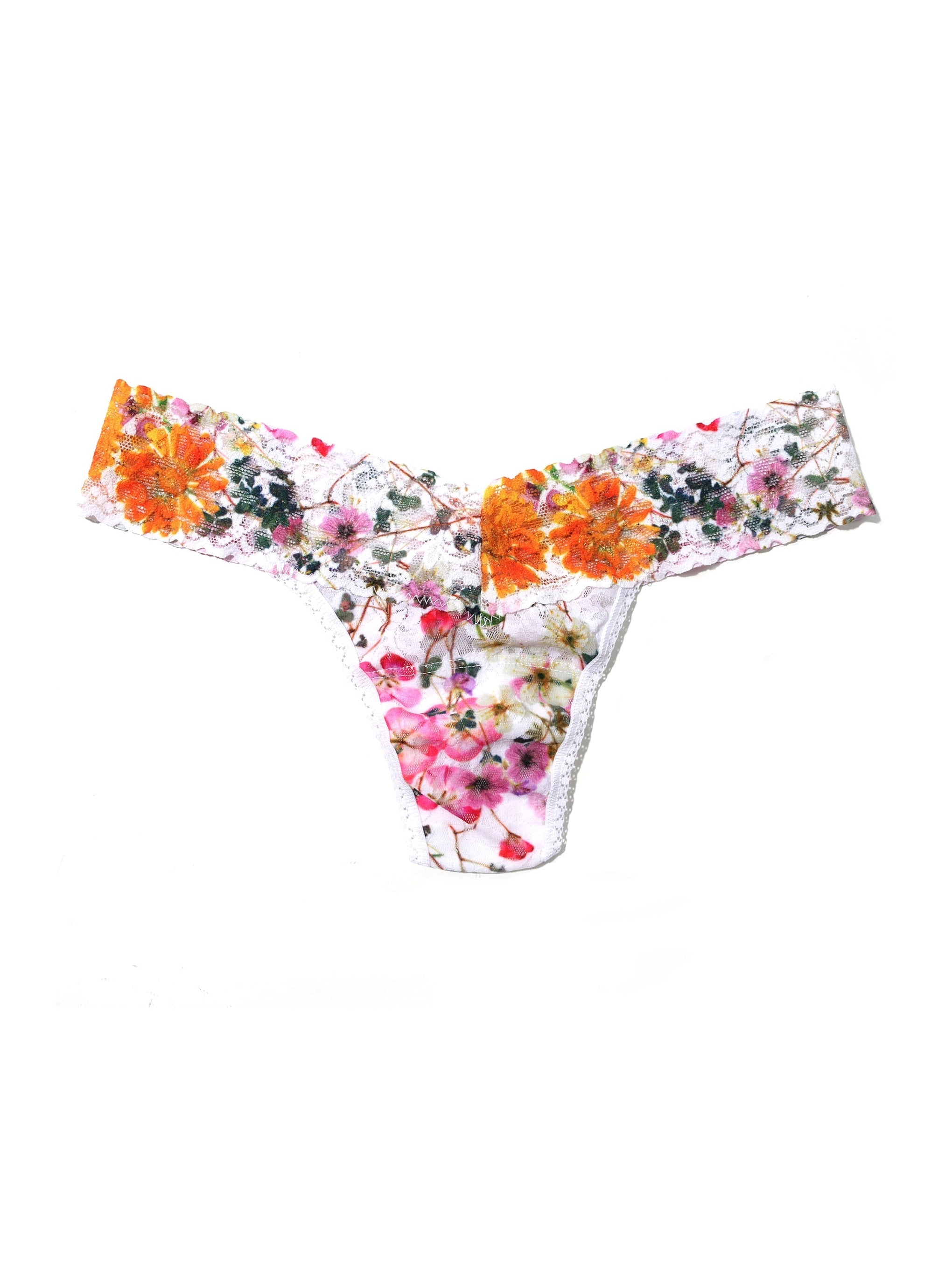 Printed Signature Lace Low Rise Thong Pressed Bouquet Sale