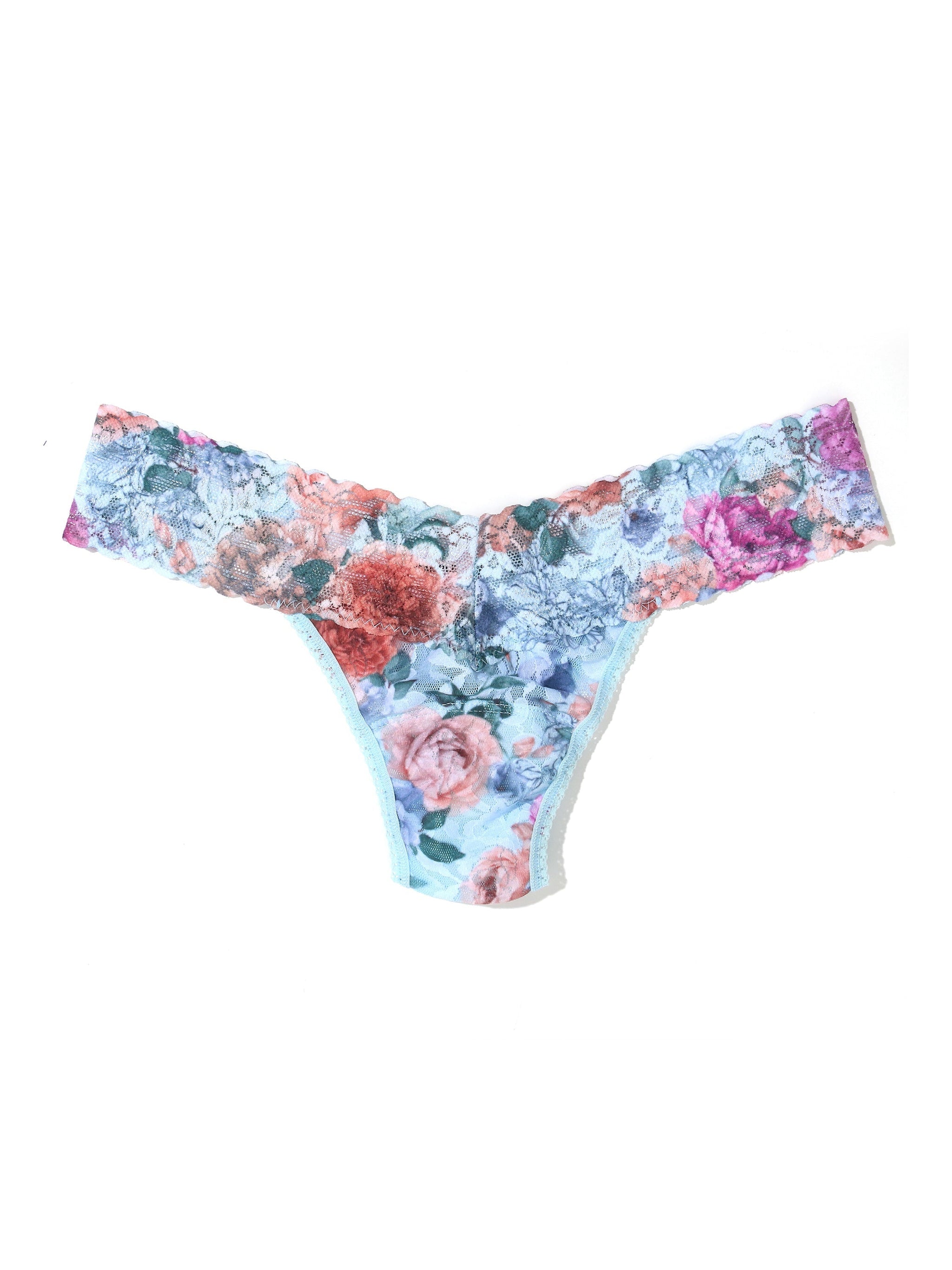 Printed Signature Lace Low Rise Thong Tea For Two Sale