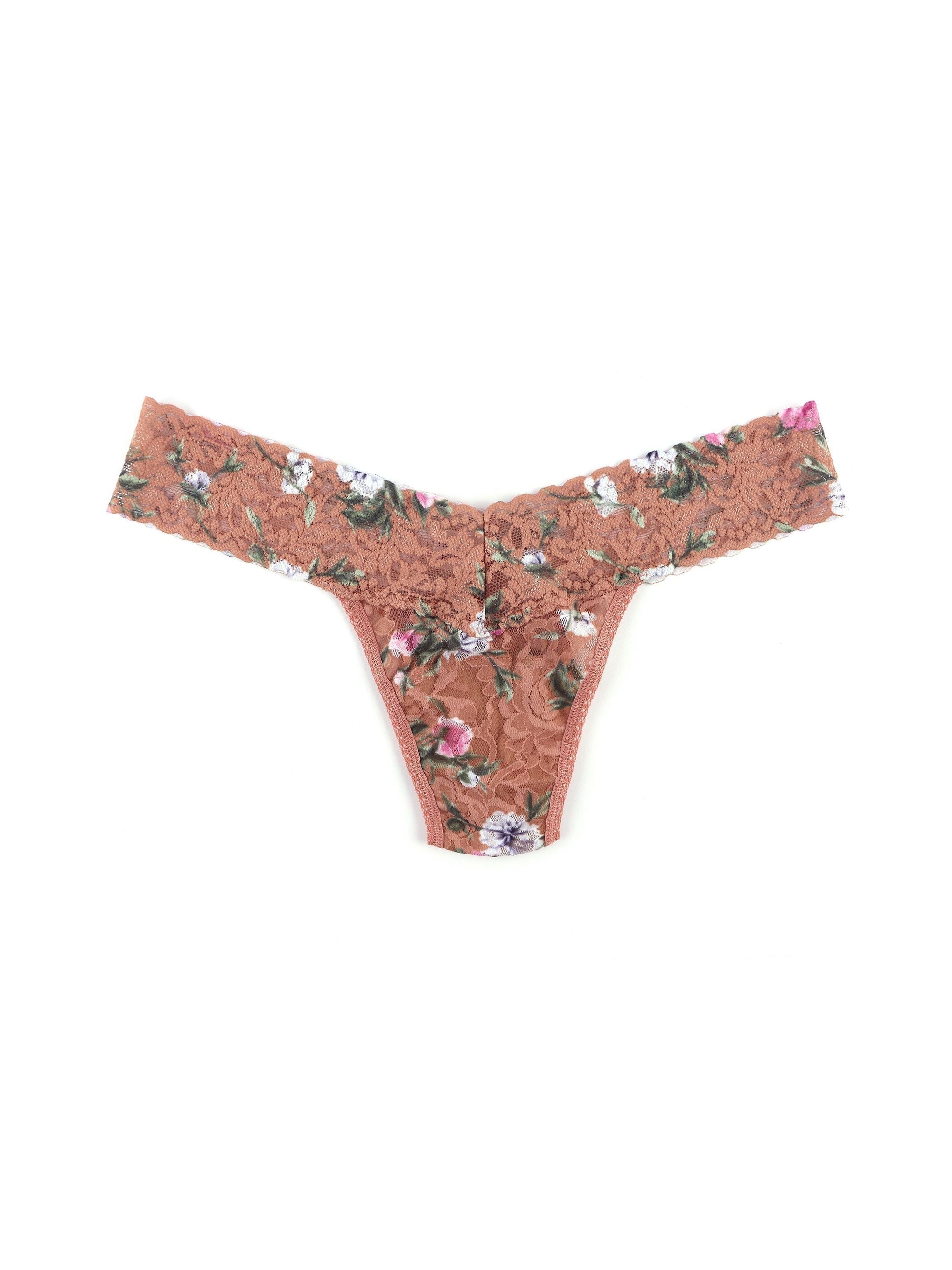 Printed Signature Lace Low Rise Thong Terracotta Rose Sale