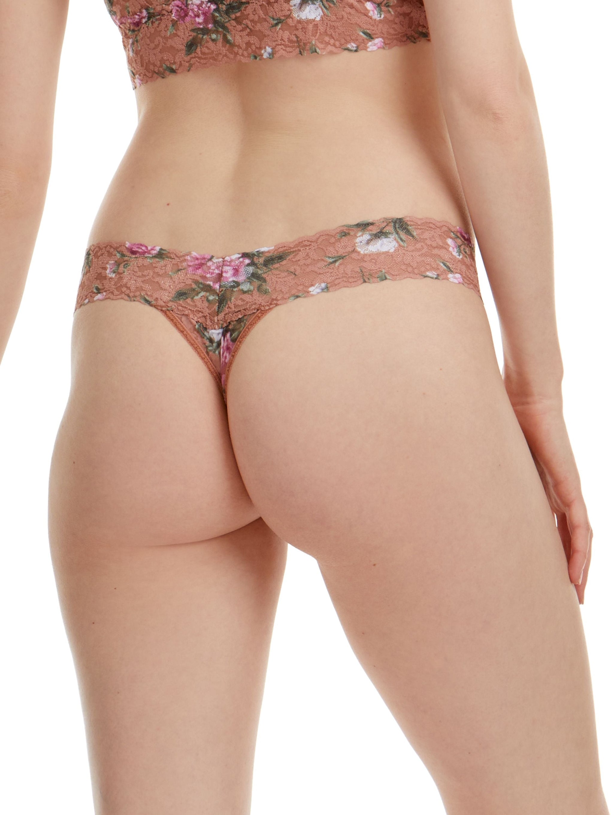 Printed Signature Lace Low Rise Thong Terracotta Rose Sale