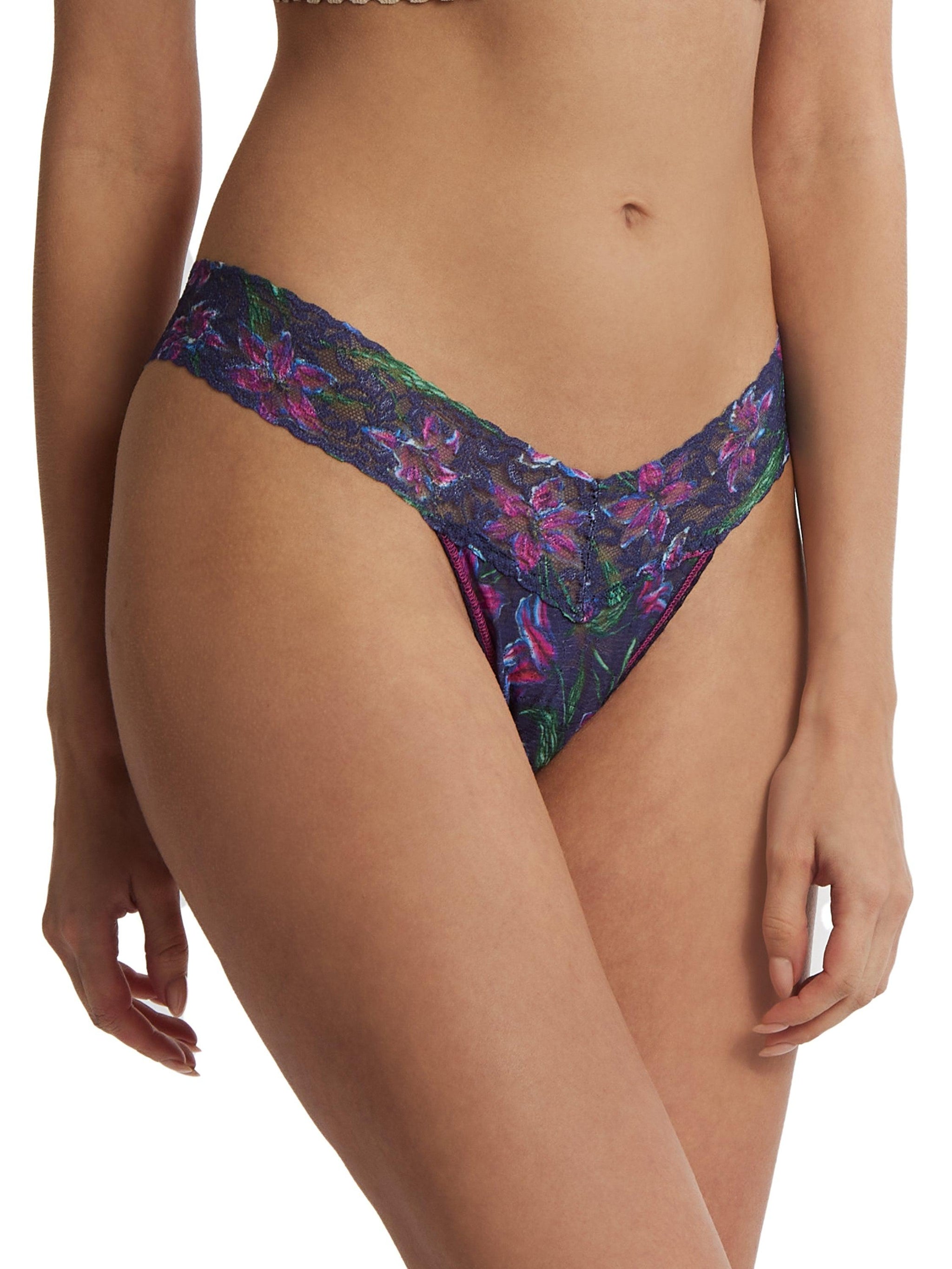 Printed Signature Lace Low Rise Thong Twilight Bloom Sale